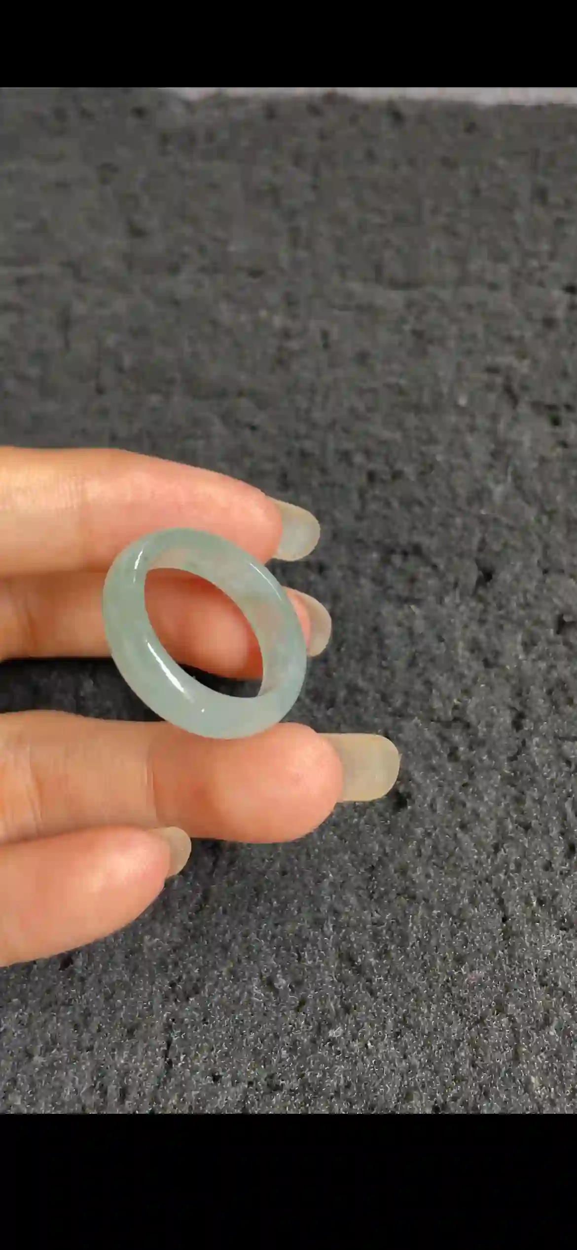 Icy Pale Celadon Jade Band Ring, view 2 | Myanmar Jadeite reference #21300001