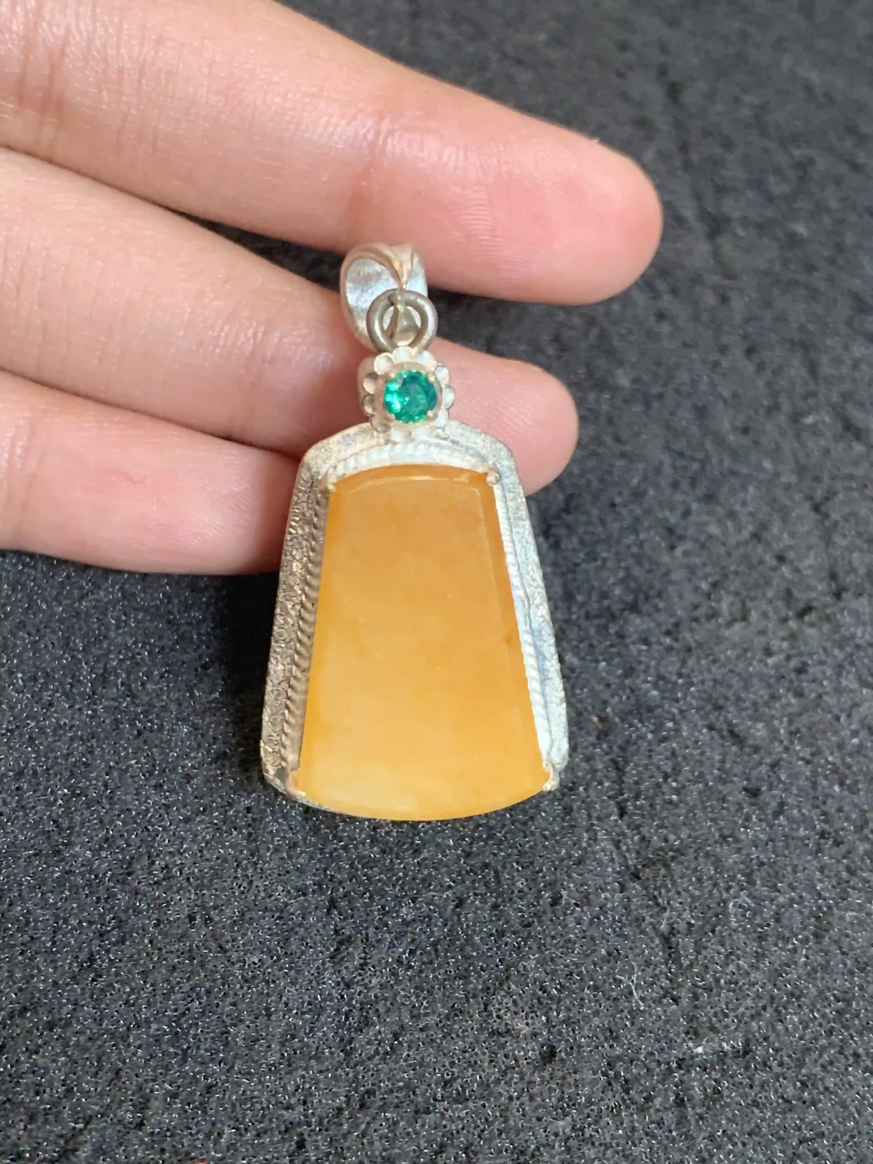 Elegant Yellow Gemstone Pendant with Green Accent, view 2 | Myanmar Jadeite reference #1620002