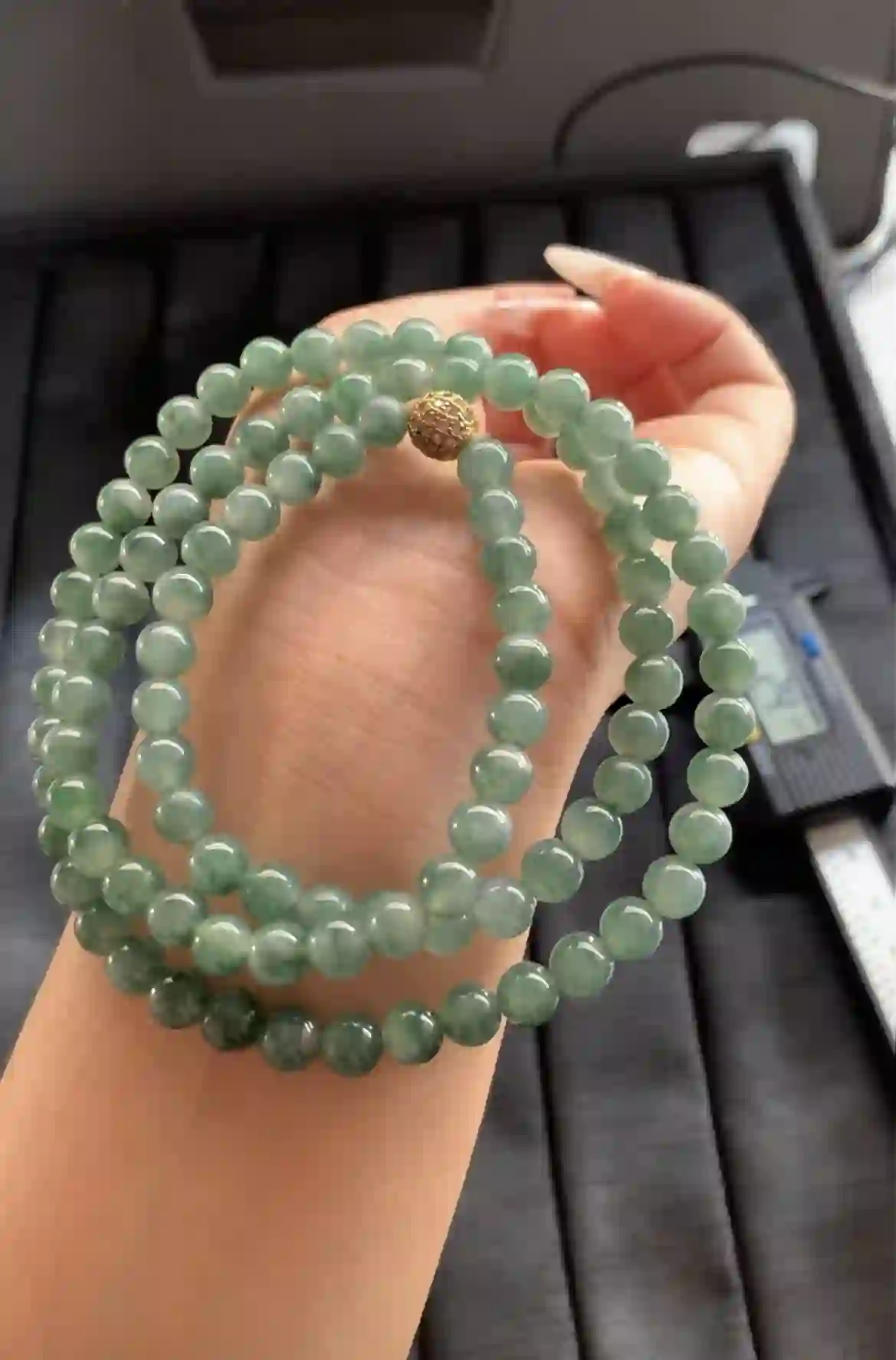 Natural Oil Green Jade Bead Necklace, view 2 | Myanmar Jadeite reference #2010009