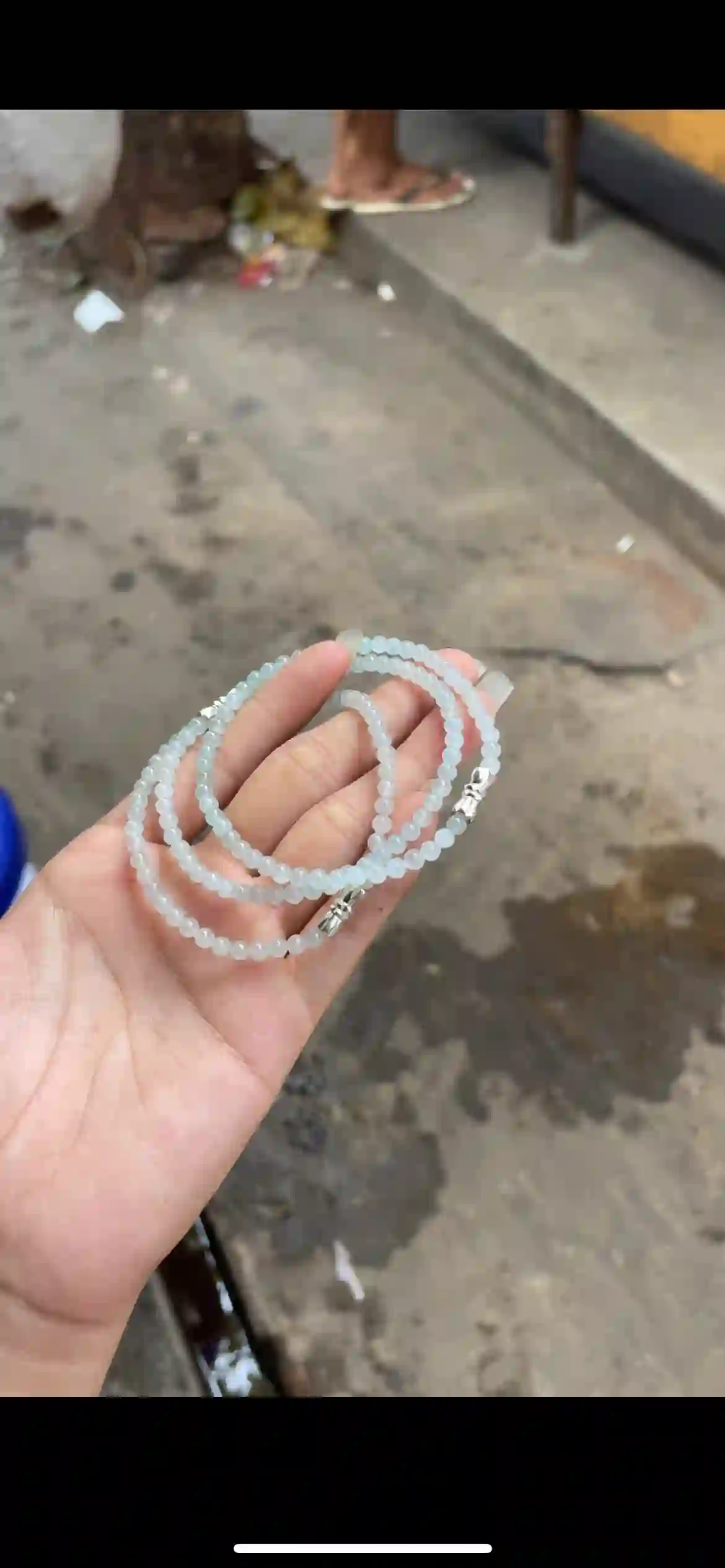 Pair of Icy Pale Blue-Green Jade Beaded Bracelets with Silver Clasps | Myanmar Jadeite reference #23160001