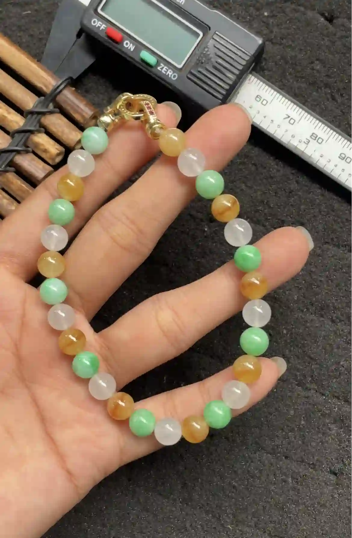 Tri-Color Multitone Jade Bead Bracelet | Myanmar Jadeite reference #2790004