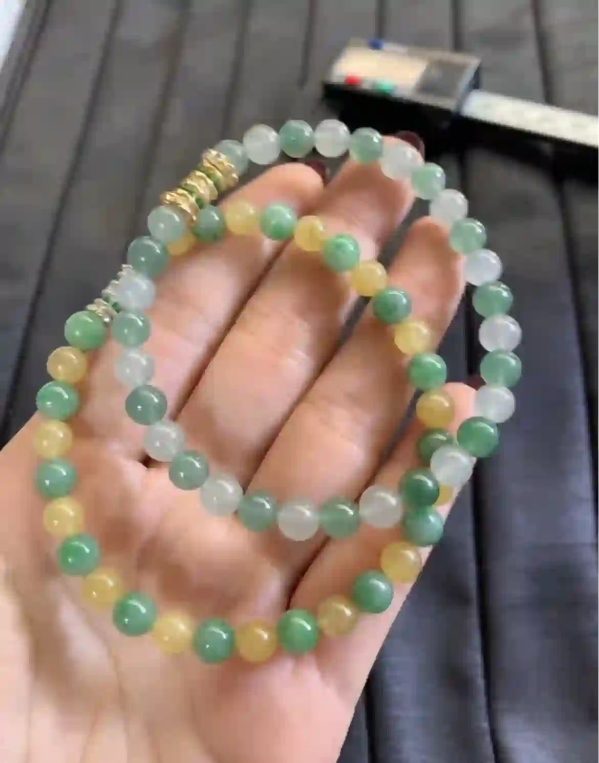  Multicolor Green & Yellow Jade Beaded Double-Layer Bracelet | Myanmar Jadeite reference #2880004