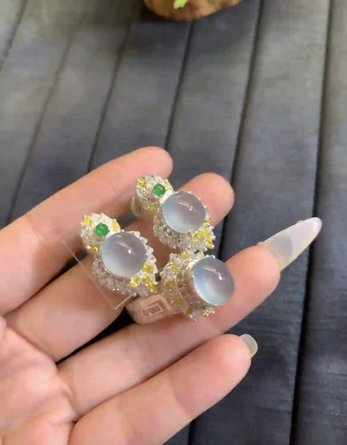 Natural Icy White Jade Jewelry Set | Myanmar Jadeite reference #2250004