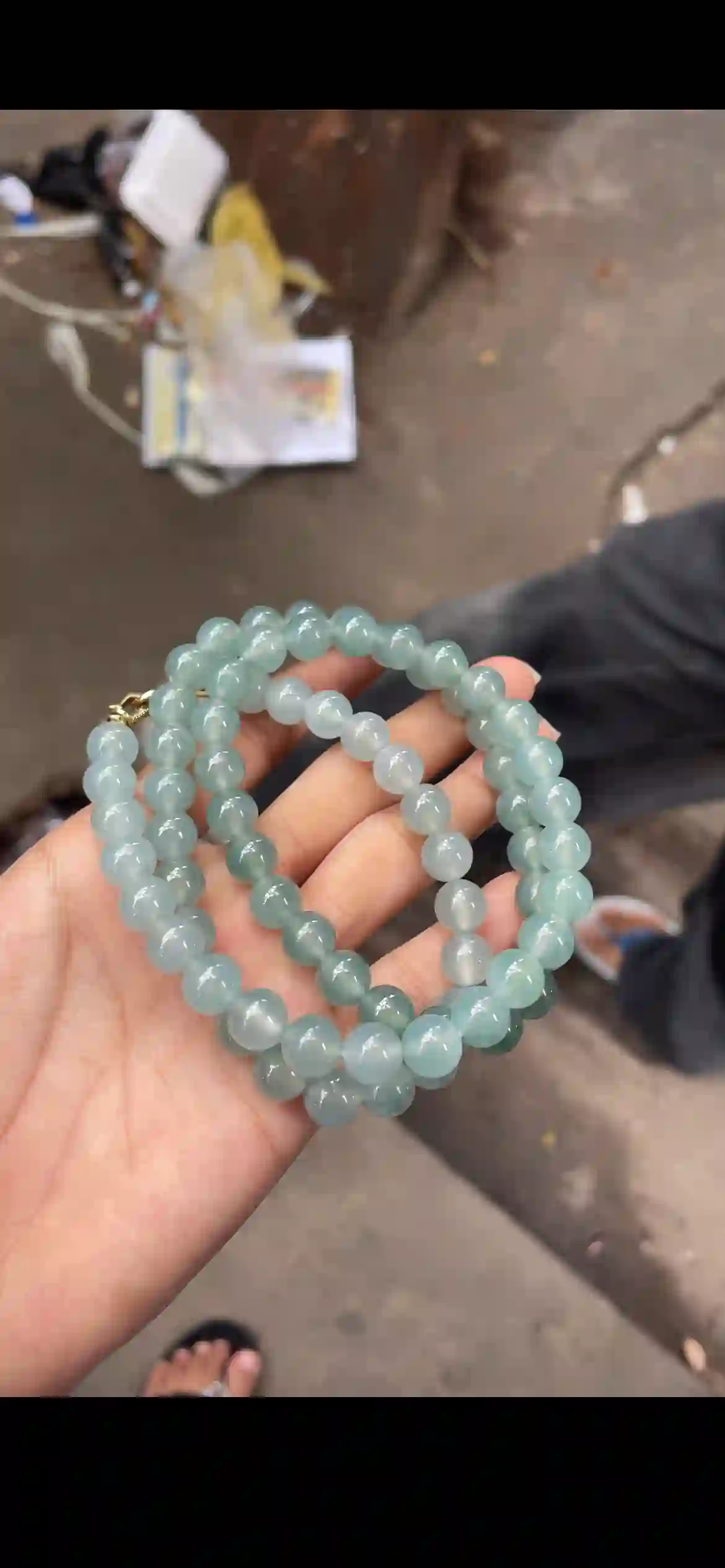 Icy Pale Blue-Green Jadeite Bead Necklace | Myanmar Jadeite reference #15180001