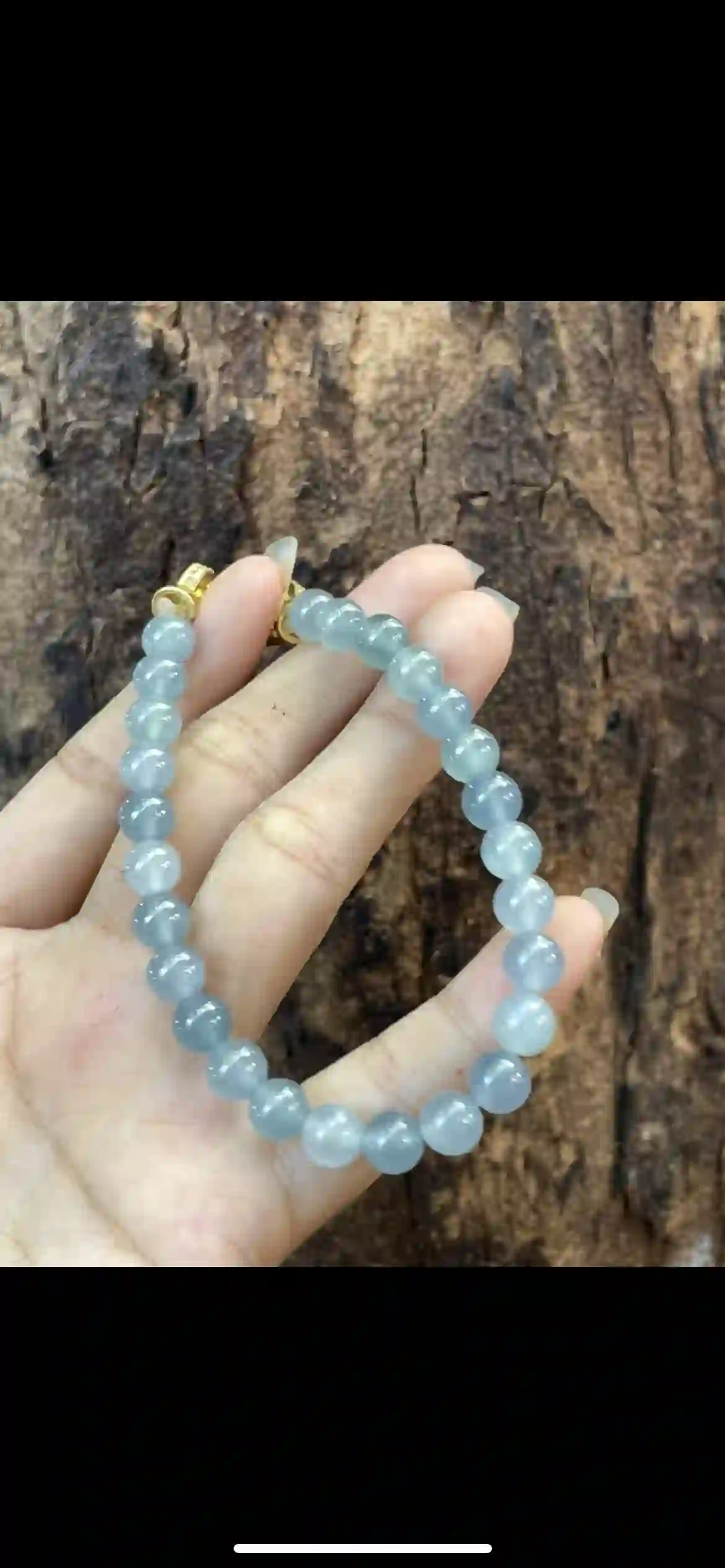 Icy Blue Sky Jade Beaded Bracelet with Gold Clasp | Myanmar Jadeite reference #37020001