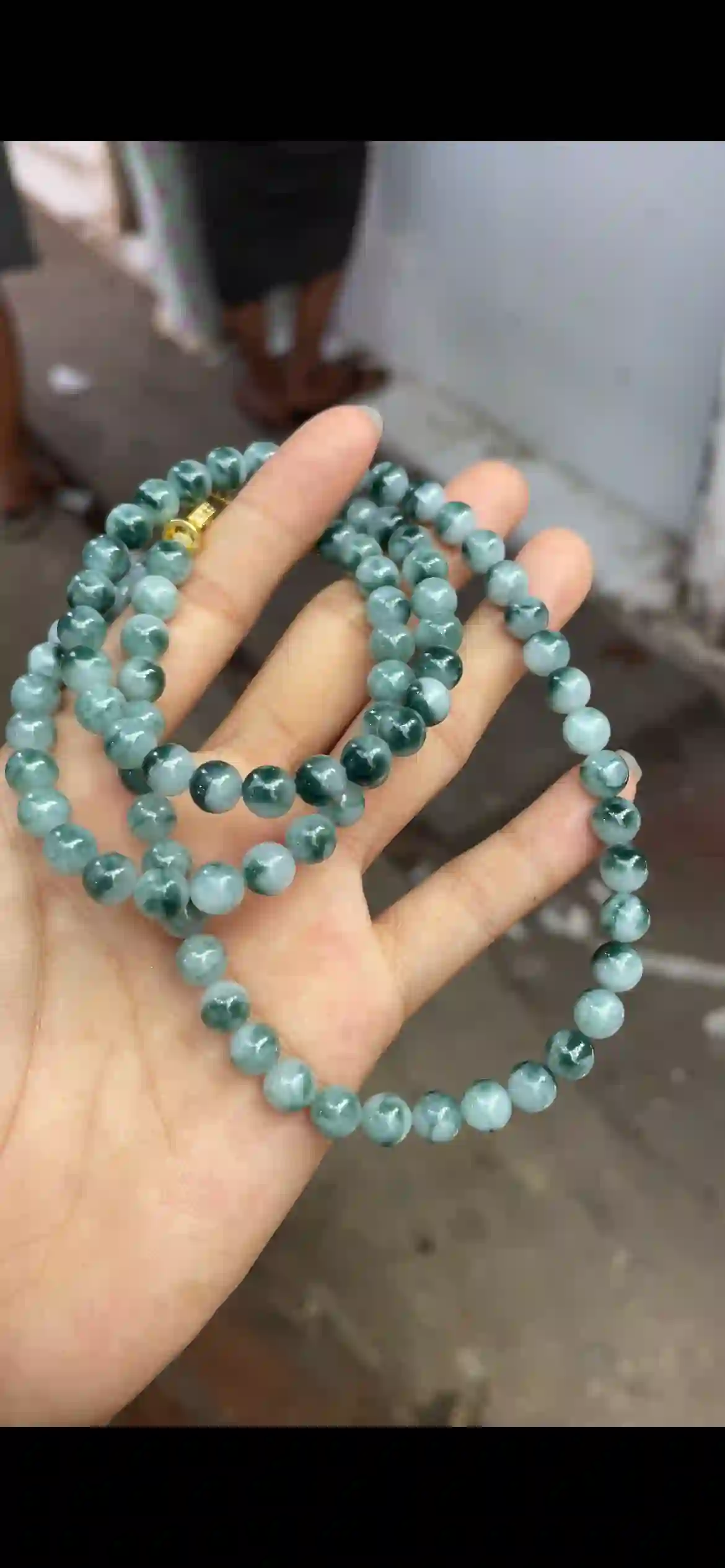 Icy Floating Dark Green Jadeite Multi‑Loop Strand, view 2 | Myanmar Jadeite reference #9930001