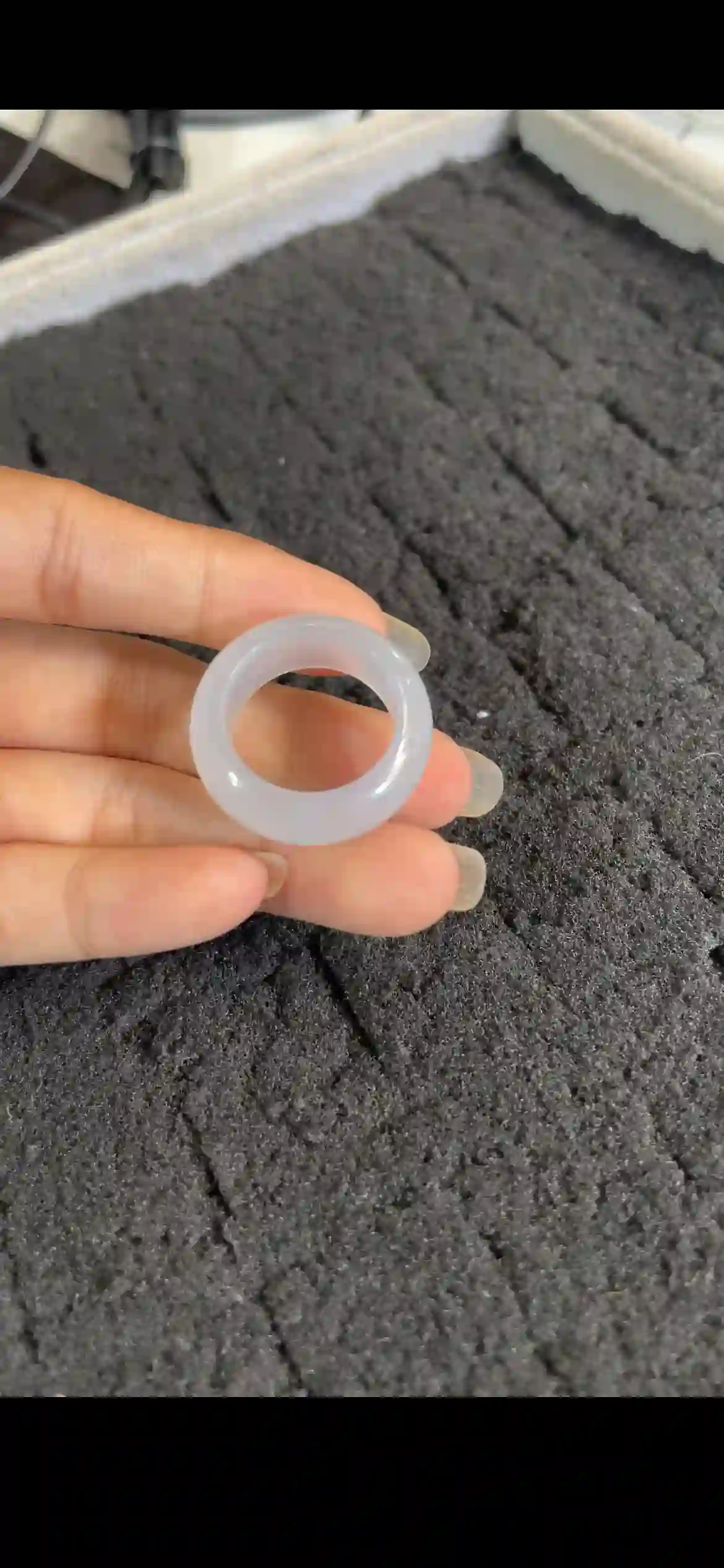 Icy Translucent Pale White Jade Ring Band, view 2 | Myanmar Jadeite reference #25650001