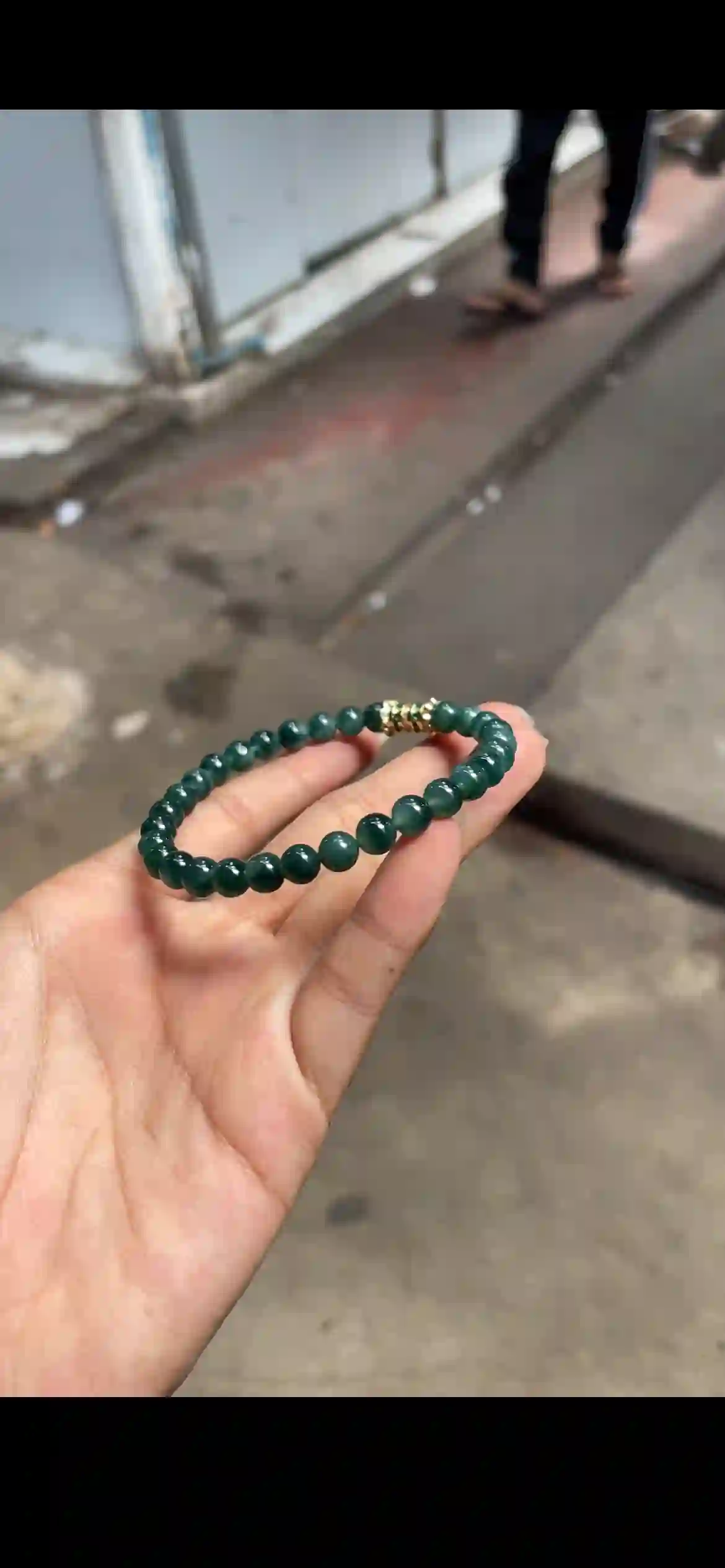 Deep Green Natural Jadeite Bead Bracelet with Decorative Accent | Myanmar Jadeite reference #26820001