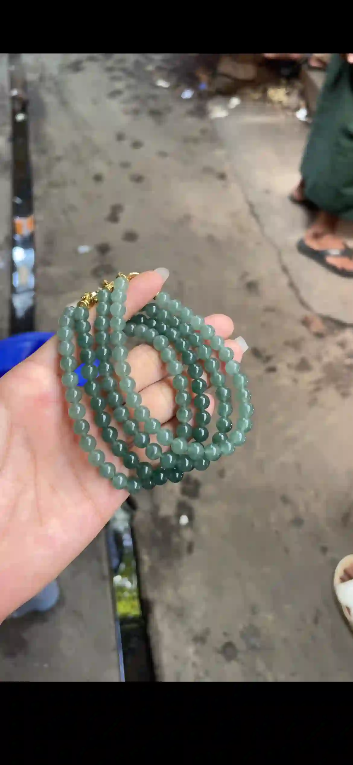 Gradient Deep to Light Green Jade Bead Multi-Strand Set with Gold Clasps | Myanmar Jadeite reference #19320001