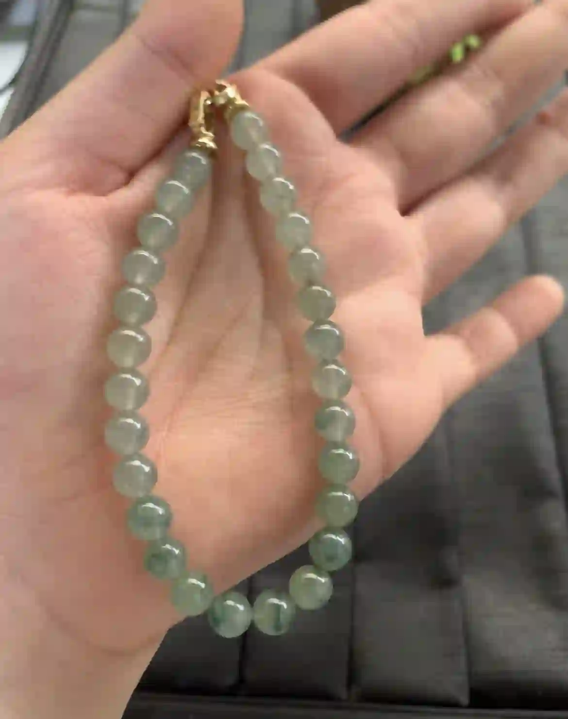 Natural Icy Green Jadeite Beaded Bracelet, view 2 | Myanmar Jadeite reference #2430005