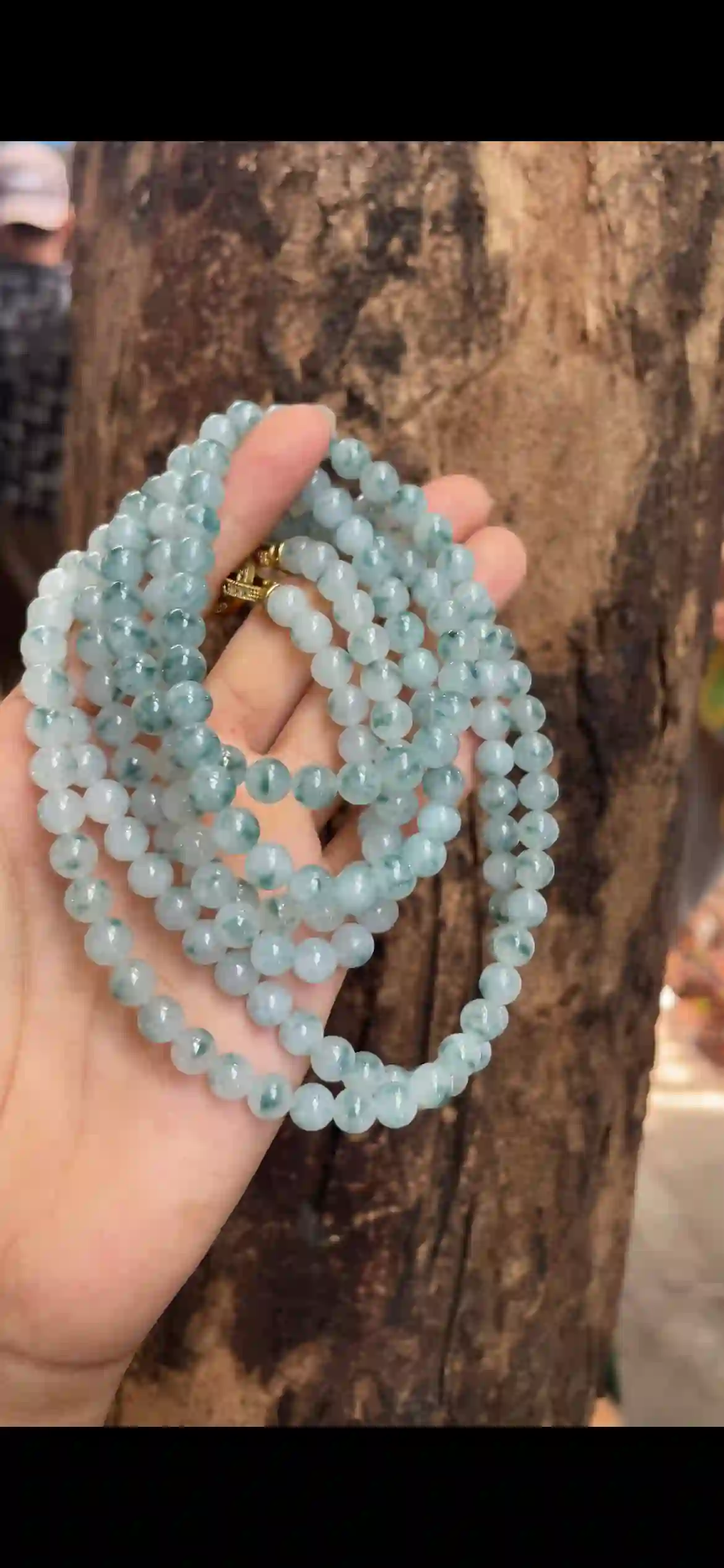  Icy Floating Blue‑Green Jadeite Multi‑Loop Long Strand, view 2 | Myanmar Jadeite reference #9660001