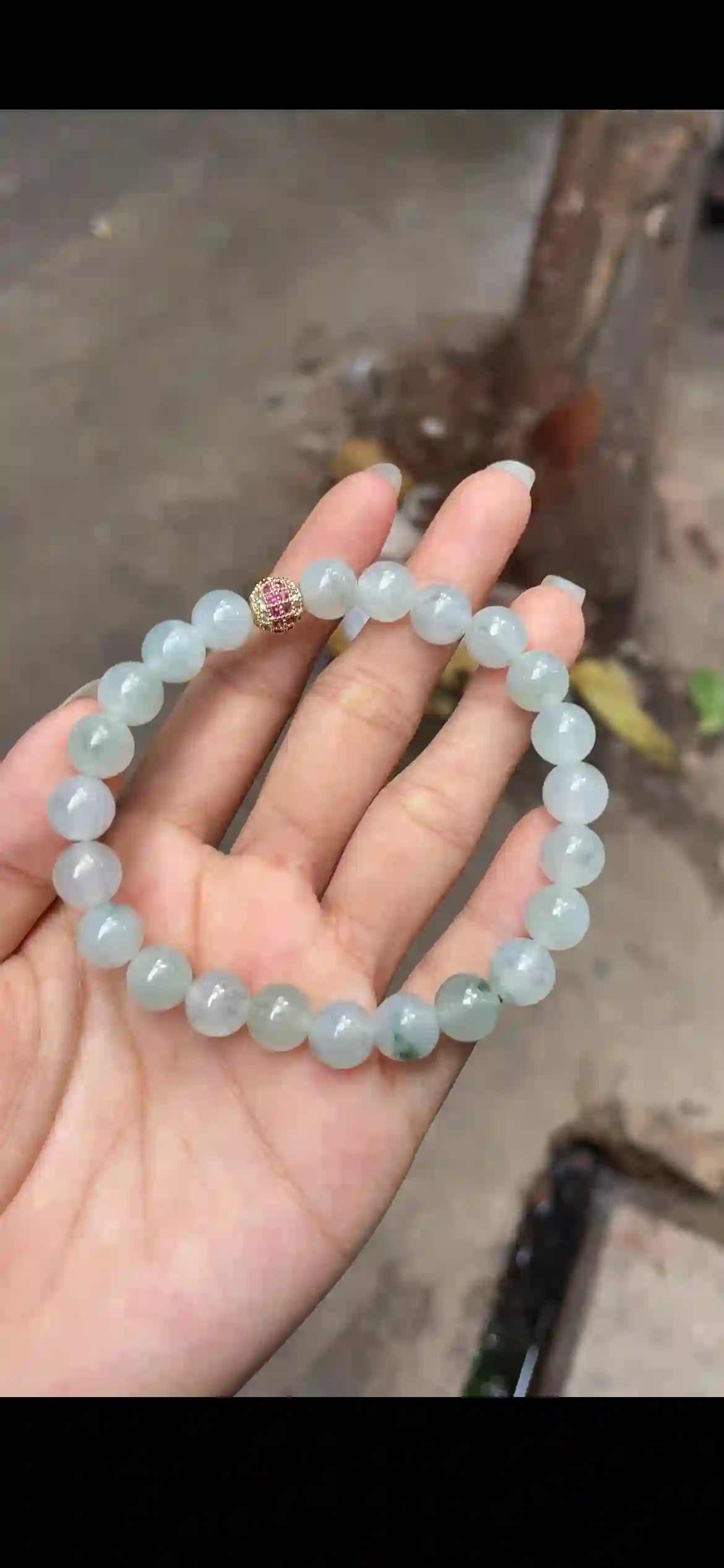 Icy Floating Flower Jadeite Beaded Bracelet, view 2 | Myanmar Jadeite reference #12240001