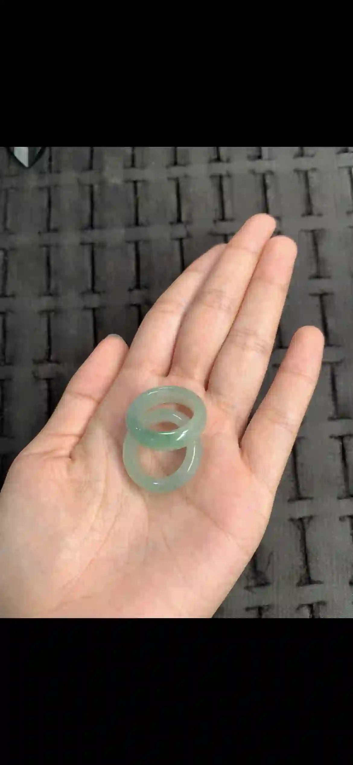 Icy Floating Green Jadeite Band Ring Pair, view 2 | Myanmar Jadeite reference #12060001