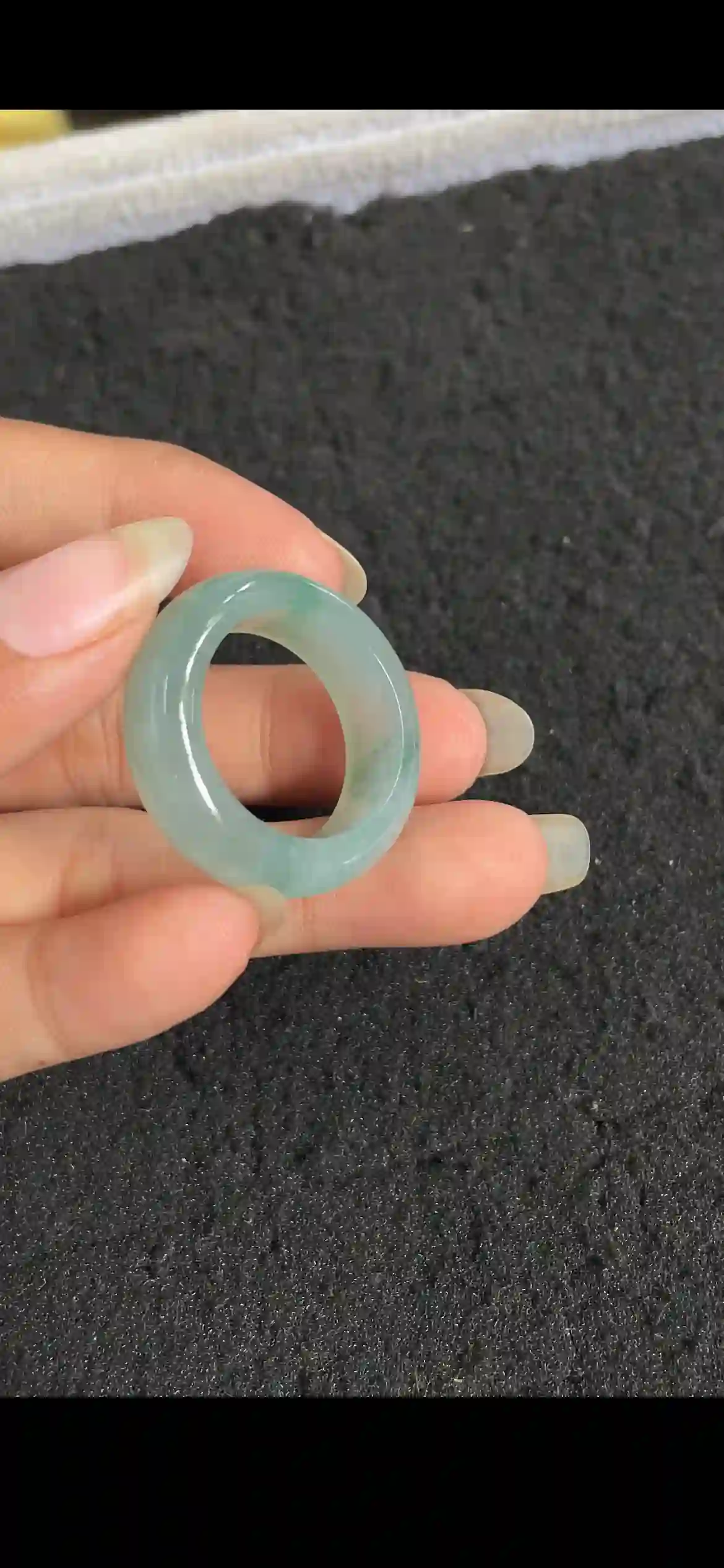 Icy Floating Green Jadeite Band Ring, view 2 | Myanmar Jadeite reference #13410001
