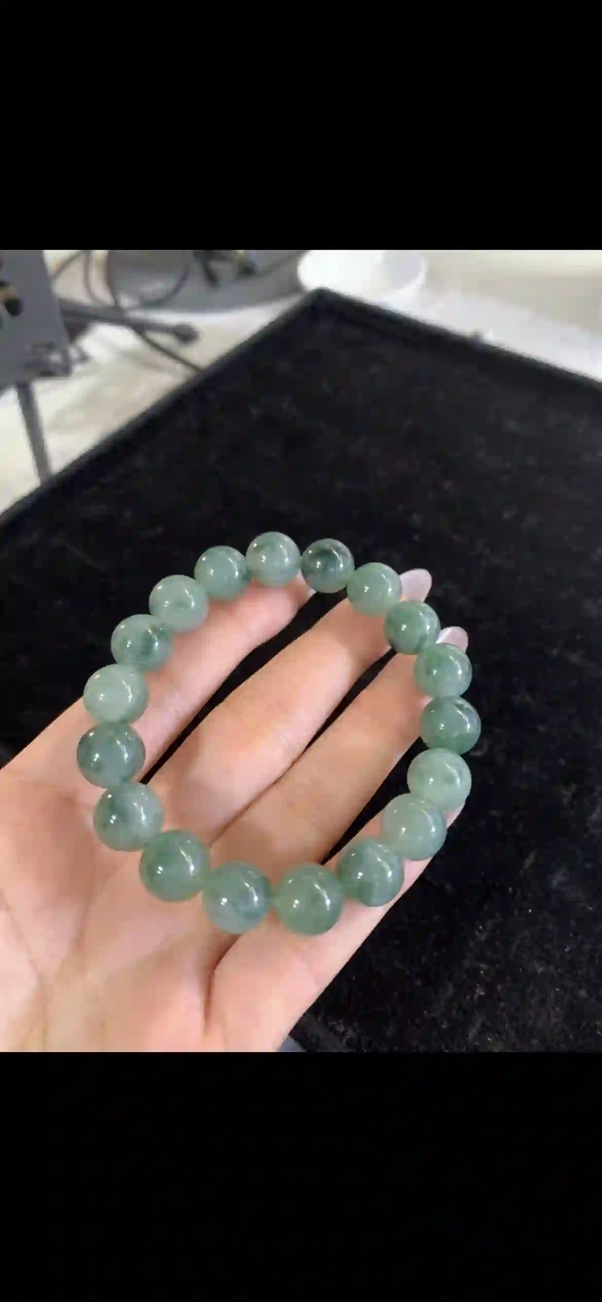 Icy Floating Green Jade Bead Bracelet — Smooth Round Beads, view 2 | Myanmar Jadeite reference #27630002