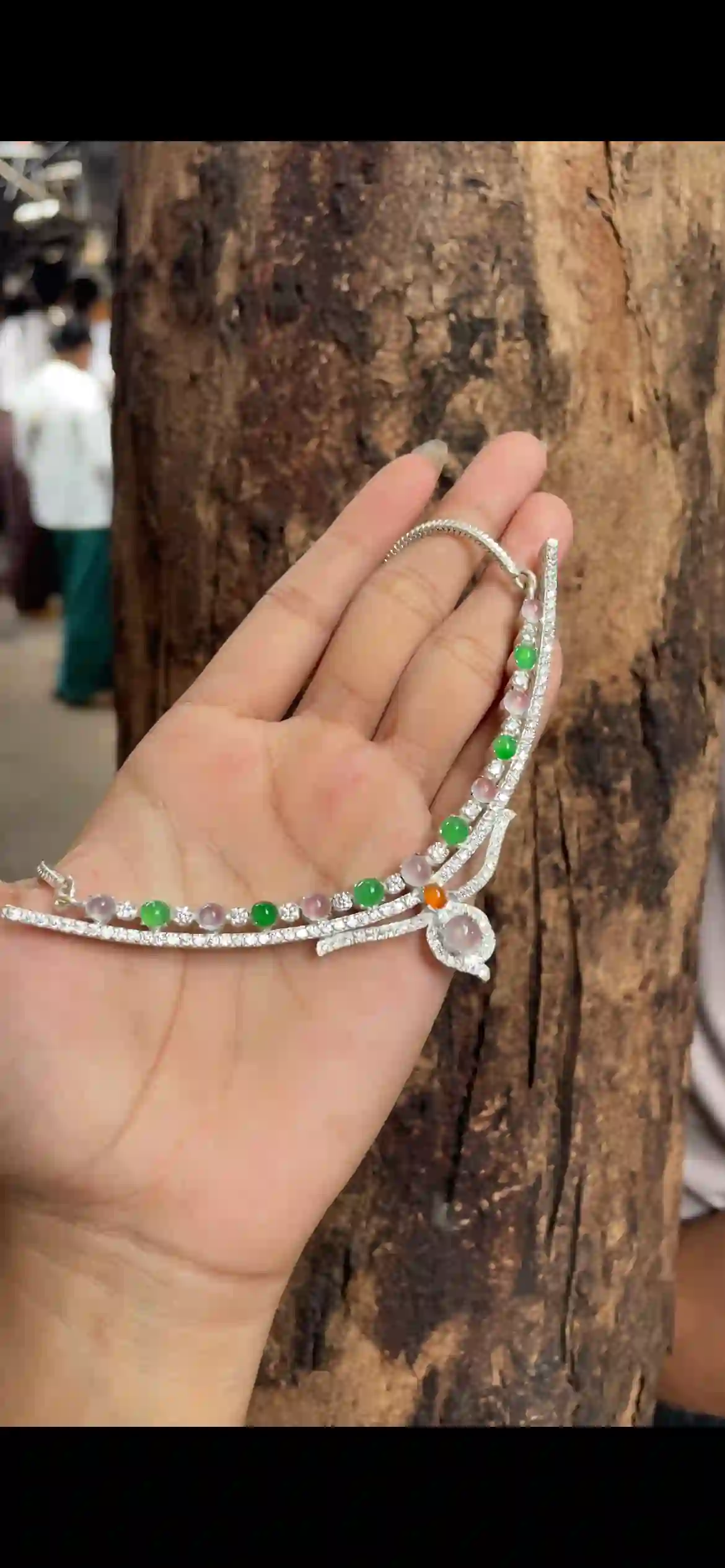 Natural Multicolor Jadeite Silver Plated Bracelet, view 2 | Myanmar Jadeite reference #8340002