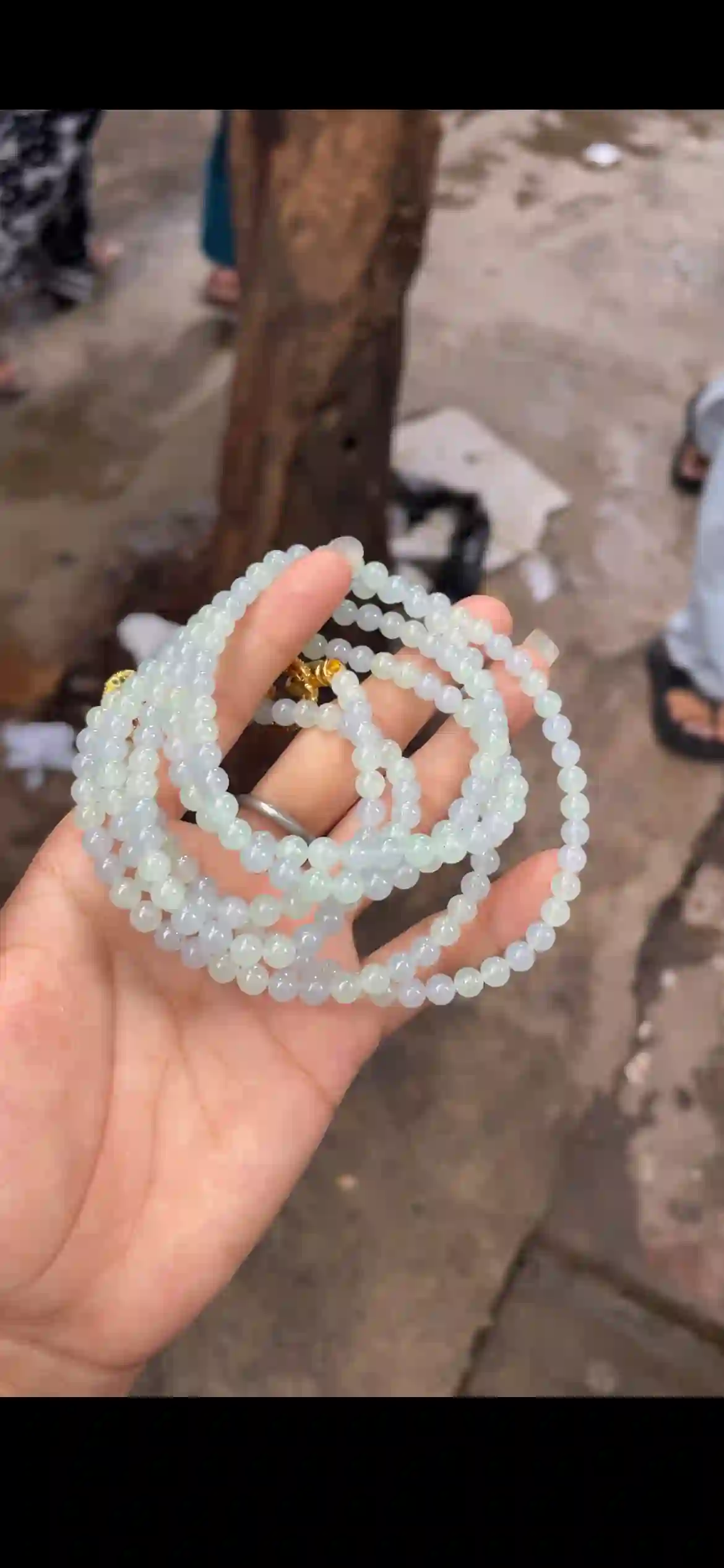 Icy Pale Blue-Green Jadeite Bead Long Necklace — Multi-Wear Design with Gold Clasp, view 2 | Myanmar Jadeite reference #20610001