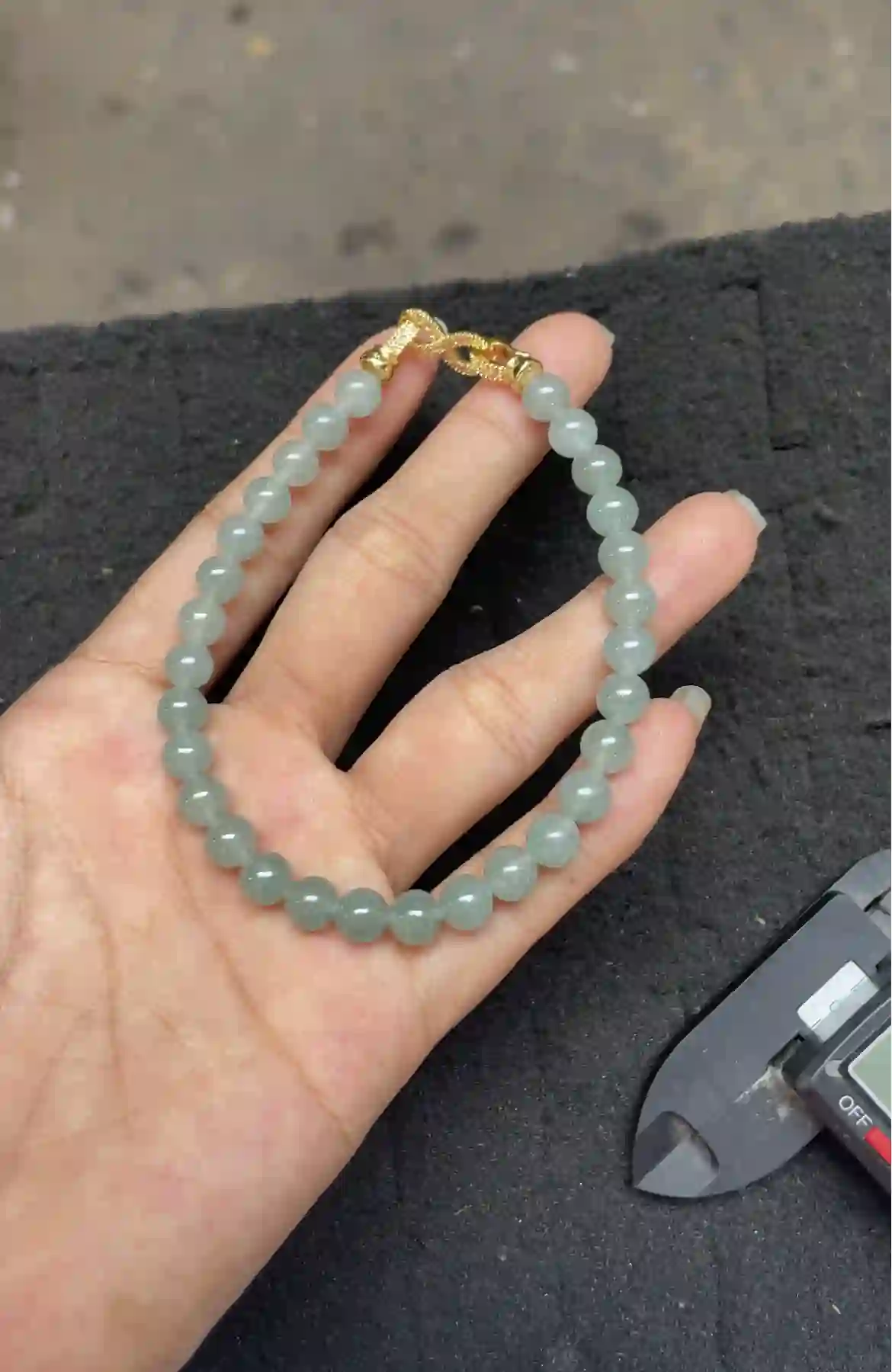  Icy Blue-Green Translucent Jadeite Beaded Bracelet with Gold Plated Clasp, view 2 | Myanmar Jadeite reference #3930004