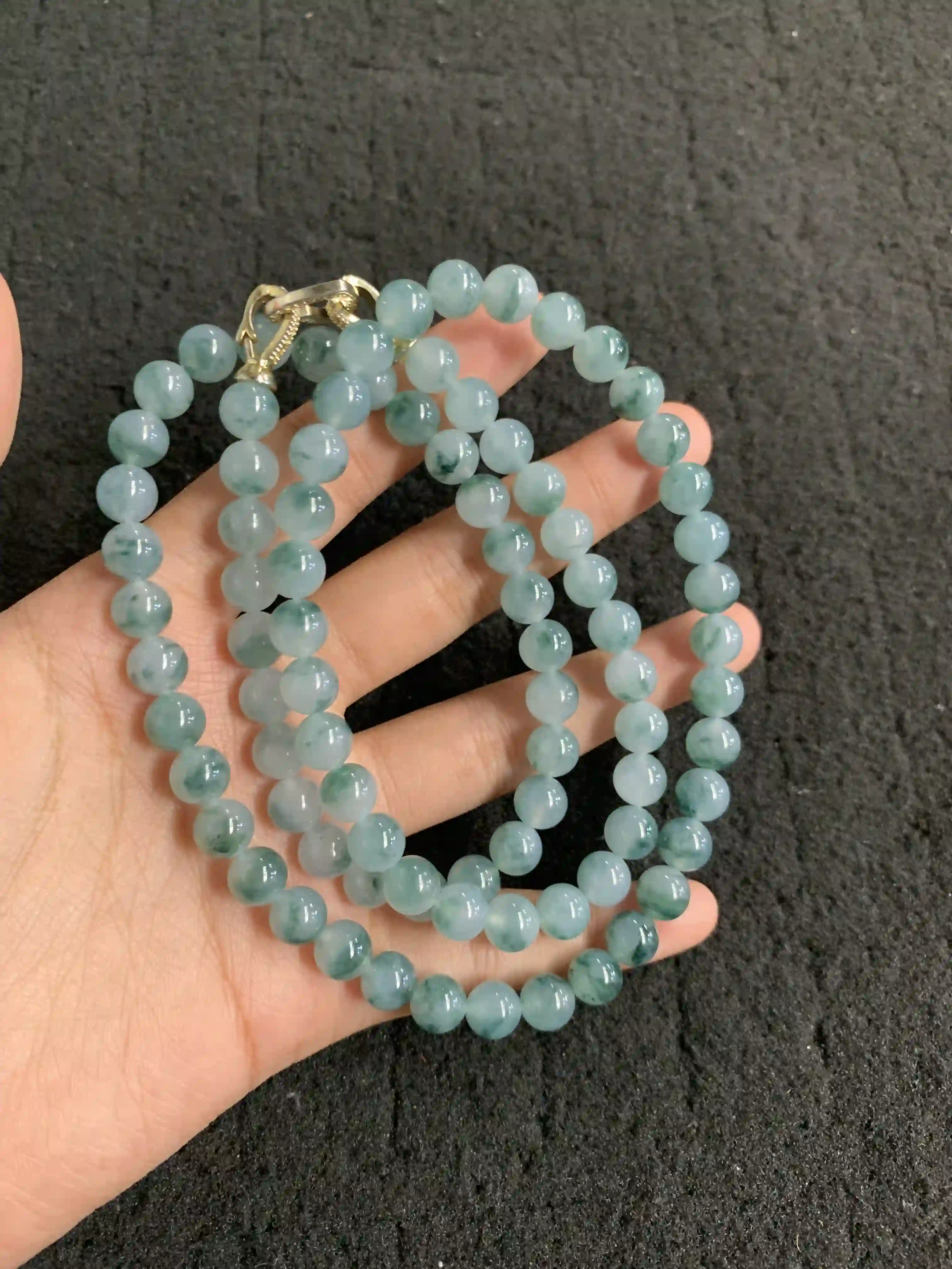Natural Blue Water Jade Bead Necklace, view 2 | Myanmar Jadeite reference #1830010