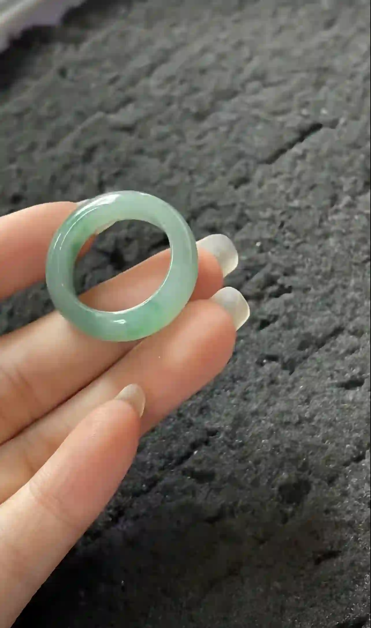 Polished Pale Blue-Green Jade Band Ring — Natural Solid Jade Ring, view 3 | Myanmar Jadeite reference #29430001