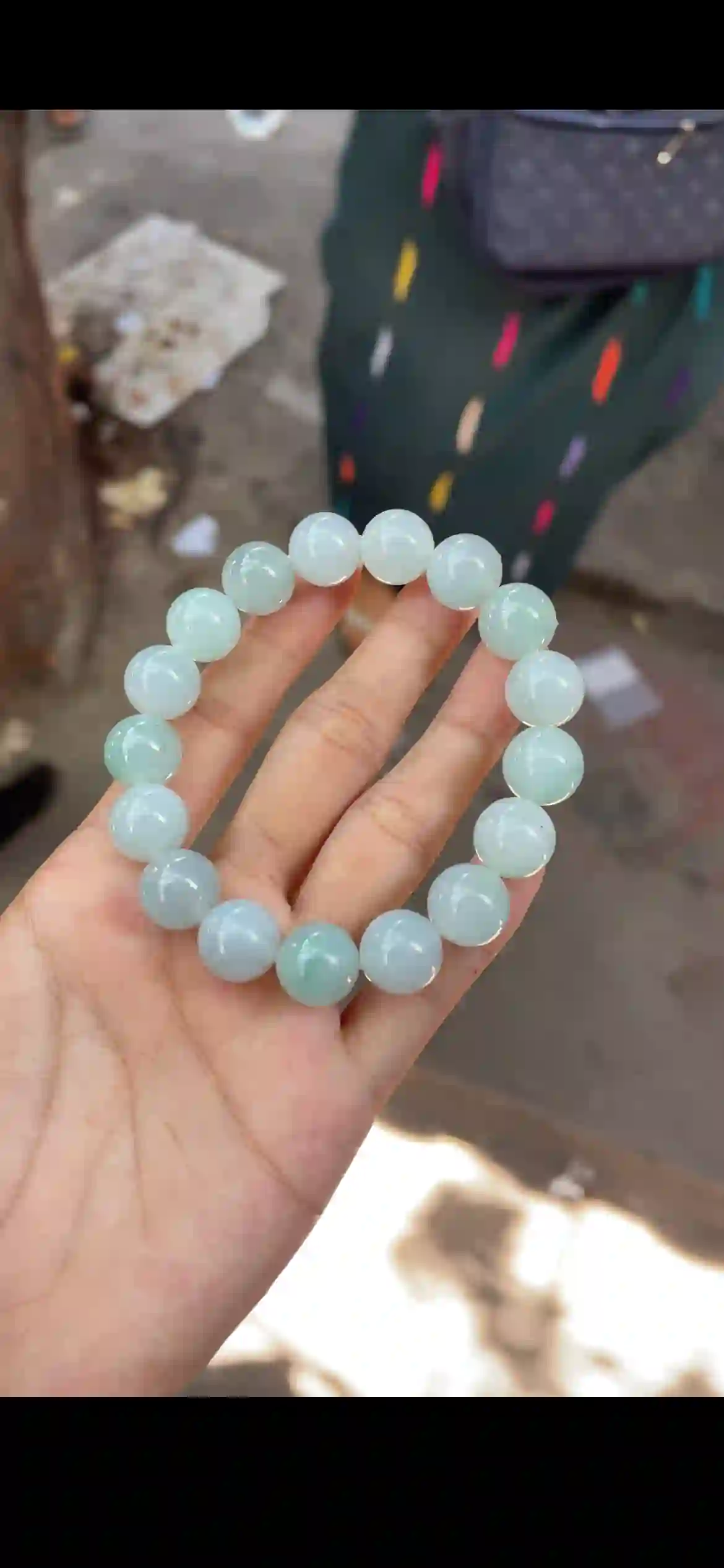 Icy Pale Celadon Green Jade Bead Bracelet, view 2 | Myanmar Jadeite reference #18930001