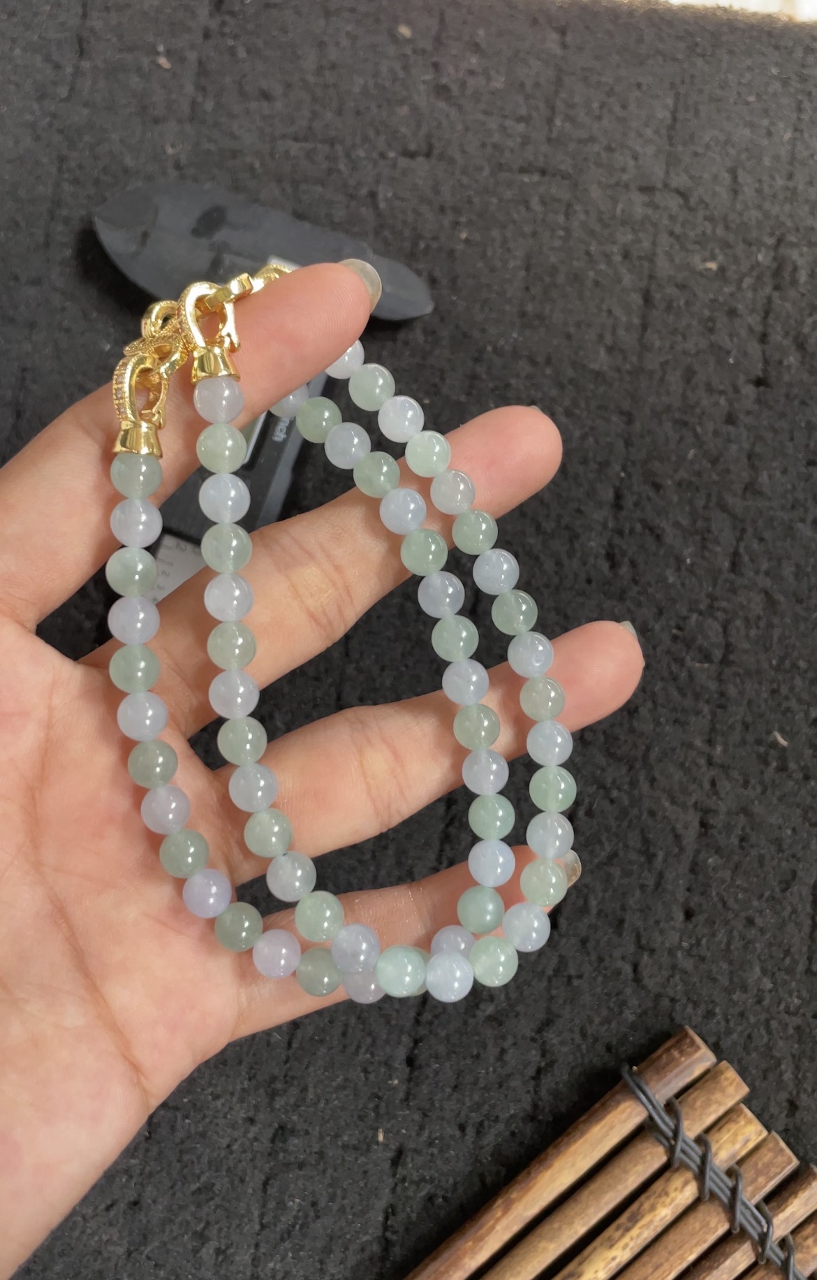  Icy Multi-Tone Jadeite Beaded Necklace with Gold Clasp - Burmese Jadeite from Myanmar