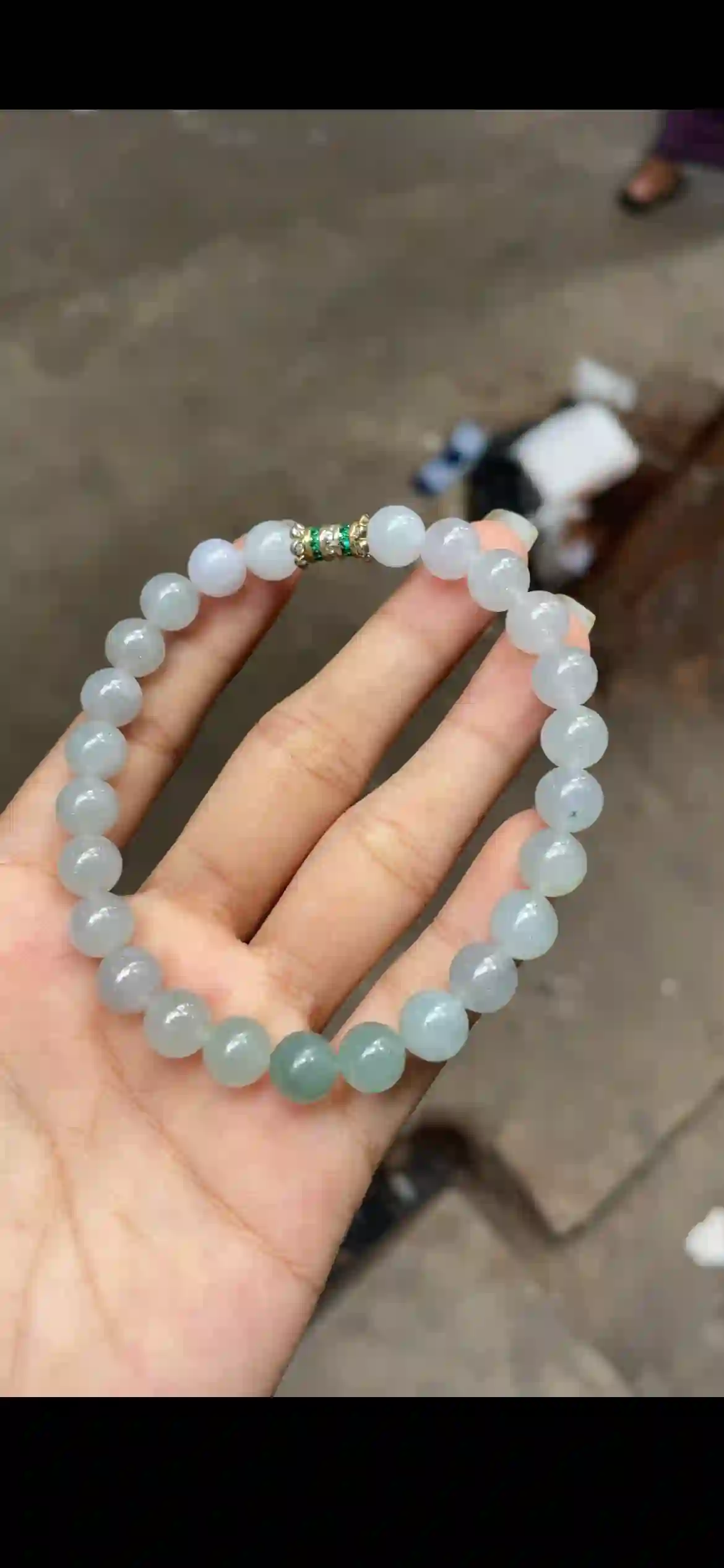 Icy Pale Celadon Jadeite Gradient Bead Bracelet | Myanmar Jadeite reference #11070001