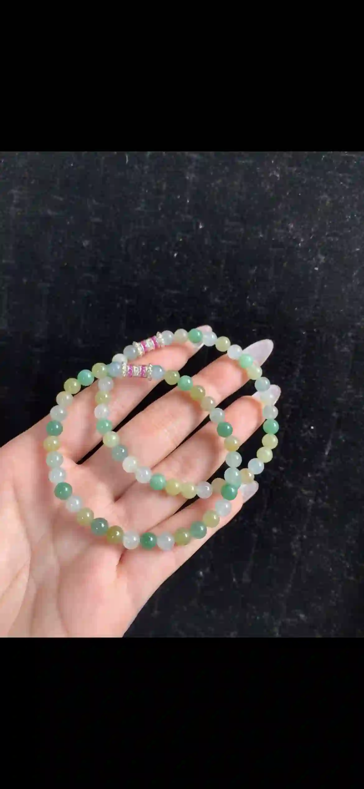 Pastel Multitone Jade Double-Strand Bracelet with Crystal Accents, view 2 | Myanmar Jadeite reference #32250001