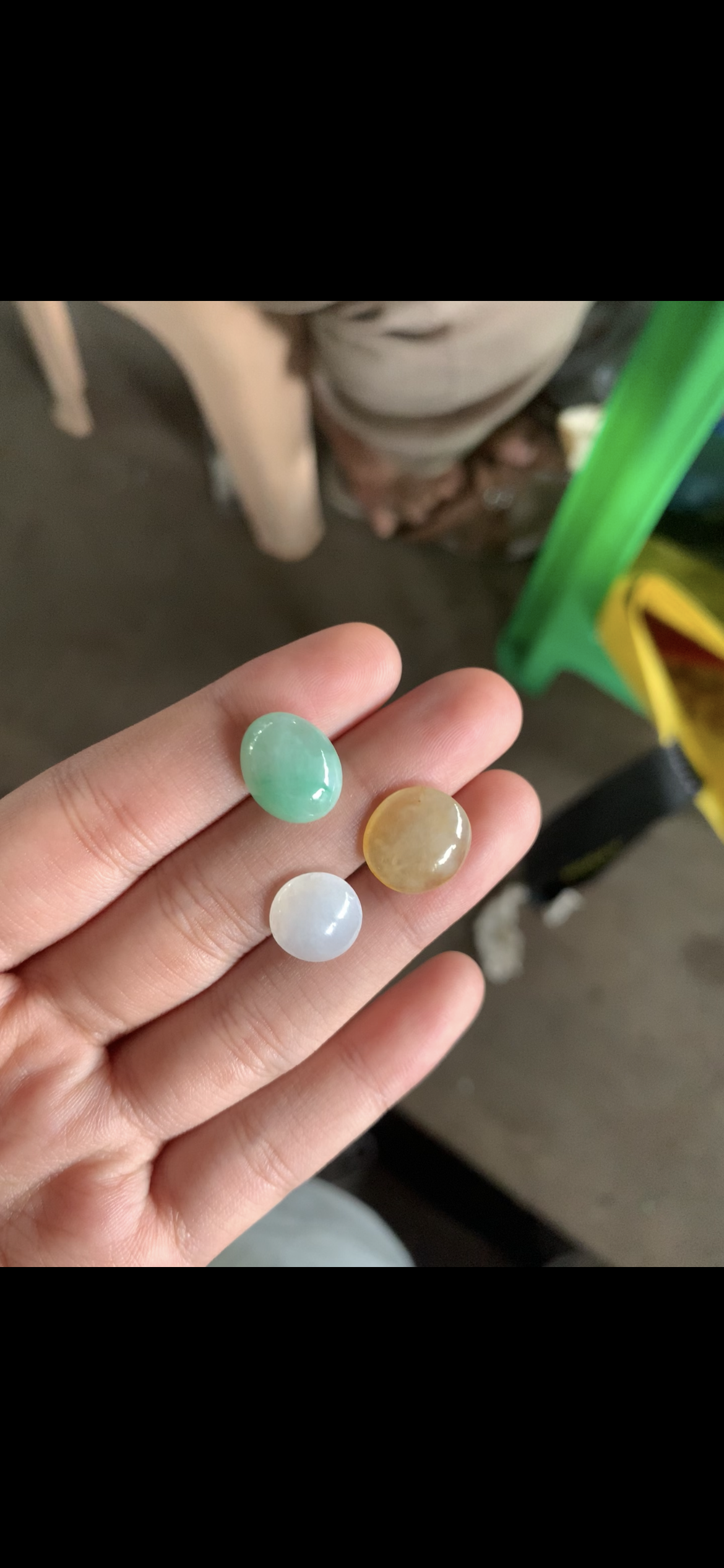 Trio of Natural Jade Cabochons — Spring Green, Honey Gold & Icy White - Burmese Jadeite from Myanmar
