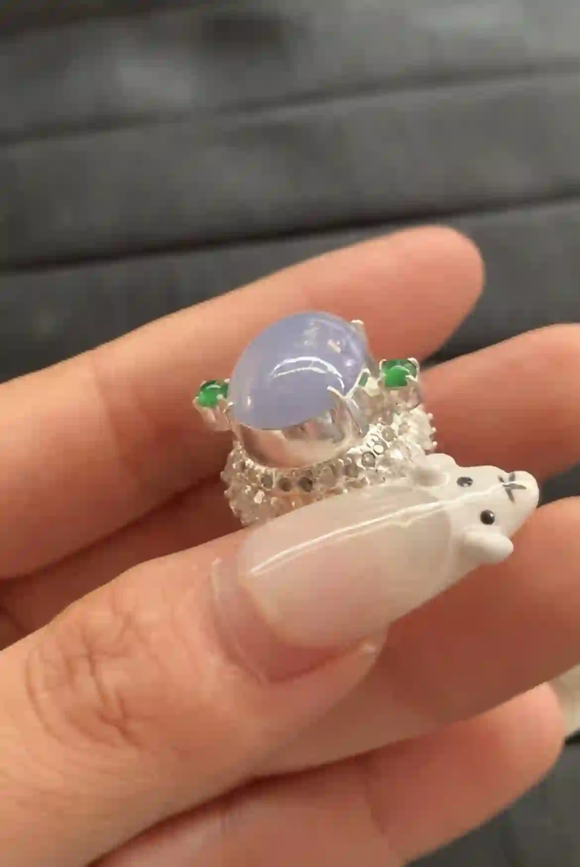 Natural Lavender Jade Sterling Silver Ring, view 2 | Myanmar Jadeite reference #1710002