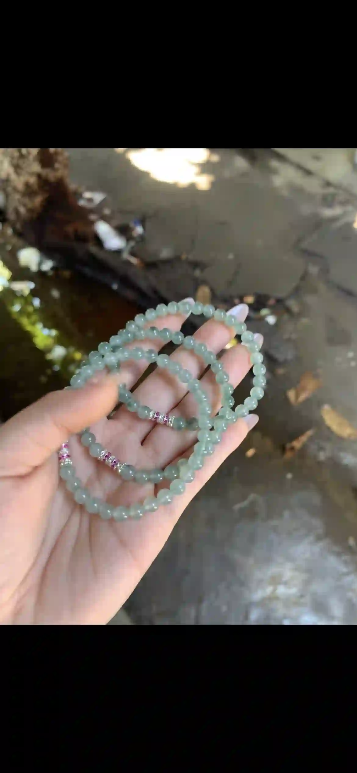 3-Piece Icy Olive Green Jadeite Beaded Bracelet Set with Gemstone Accents, view 2 | Myanmar Jadeite reference #29820001