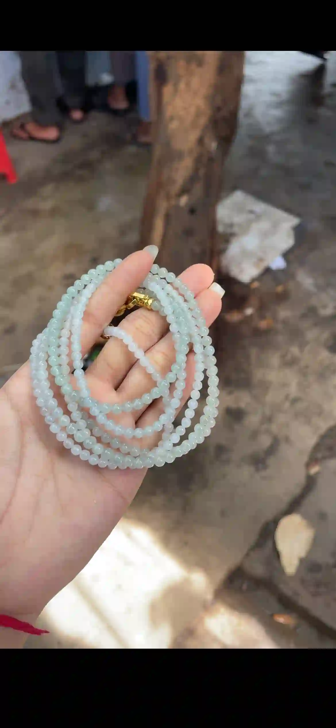 Icy Pale Celadon Jade Bead Multi-Strand Set with Gold Clasps | Myanmar Jadeite reference #19350001