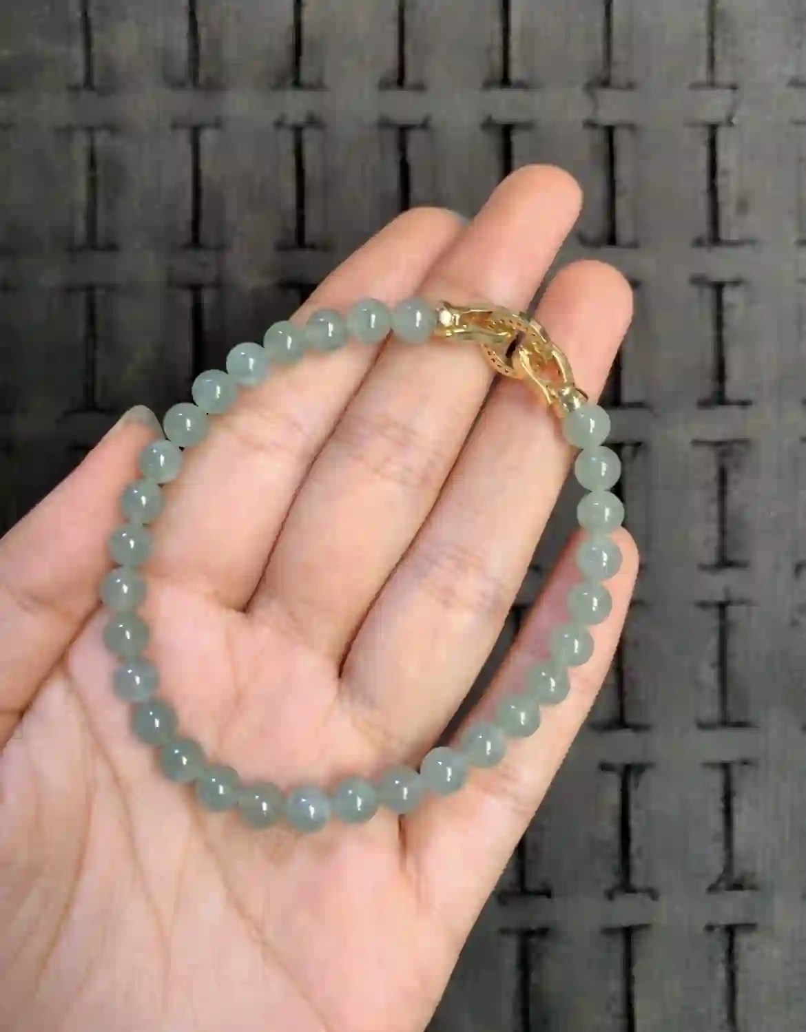 Icy Pale Celadon Jadeite Bead Bracelet, view 2 | Myanmar Jadeite reference #15240001