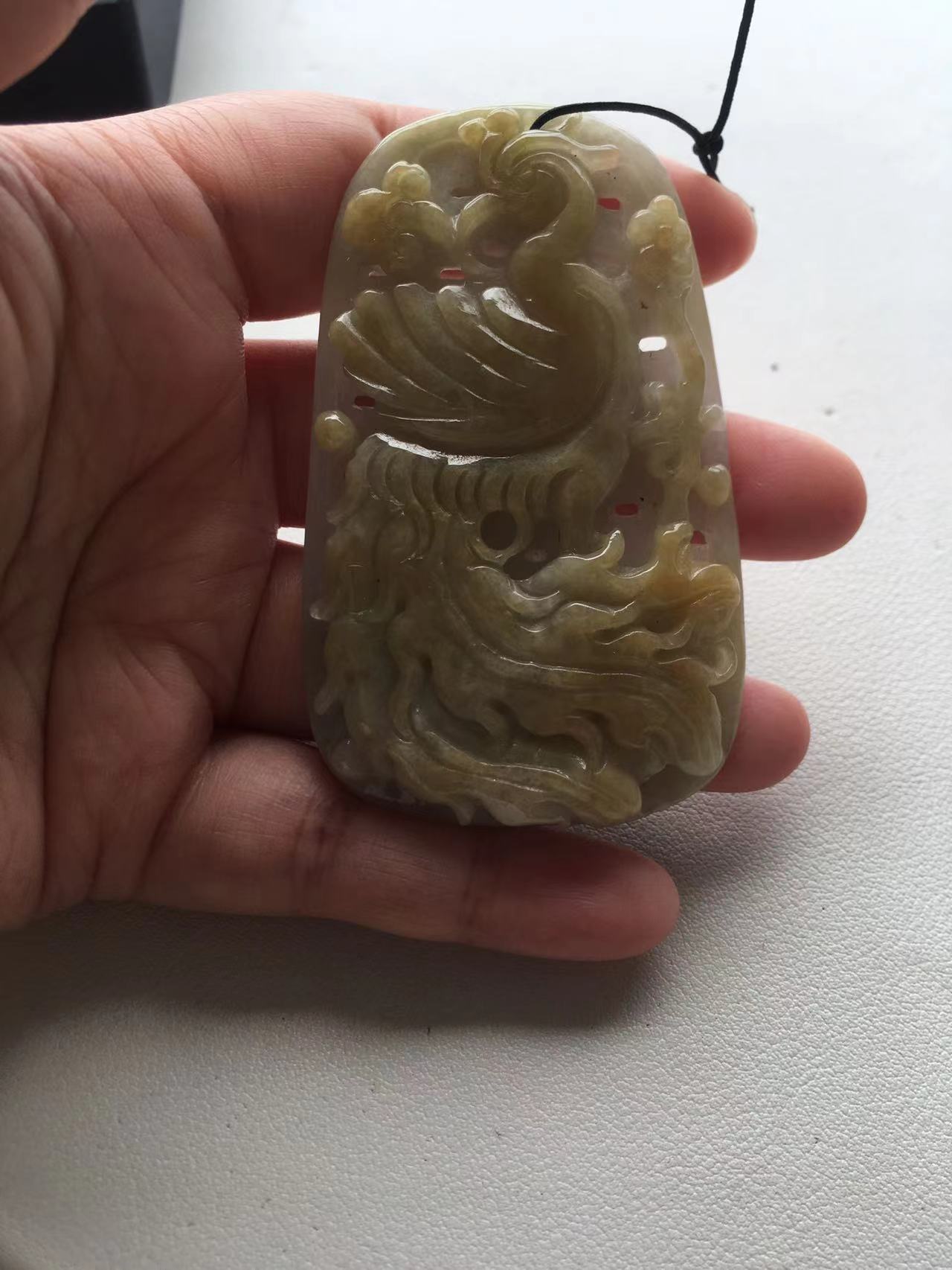   Natural Yellow Green Jade Phoenix Pendant - Burmese Jadeite Type A from Hpakant, Myanmar | Myanmar Jadeite