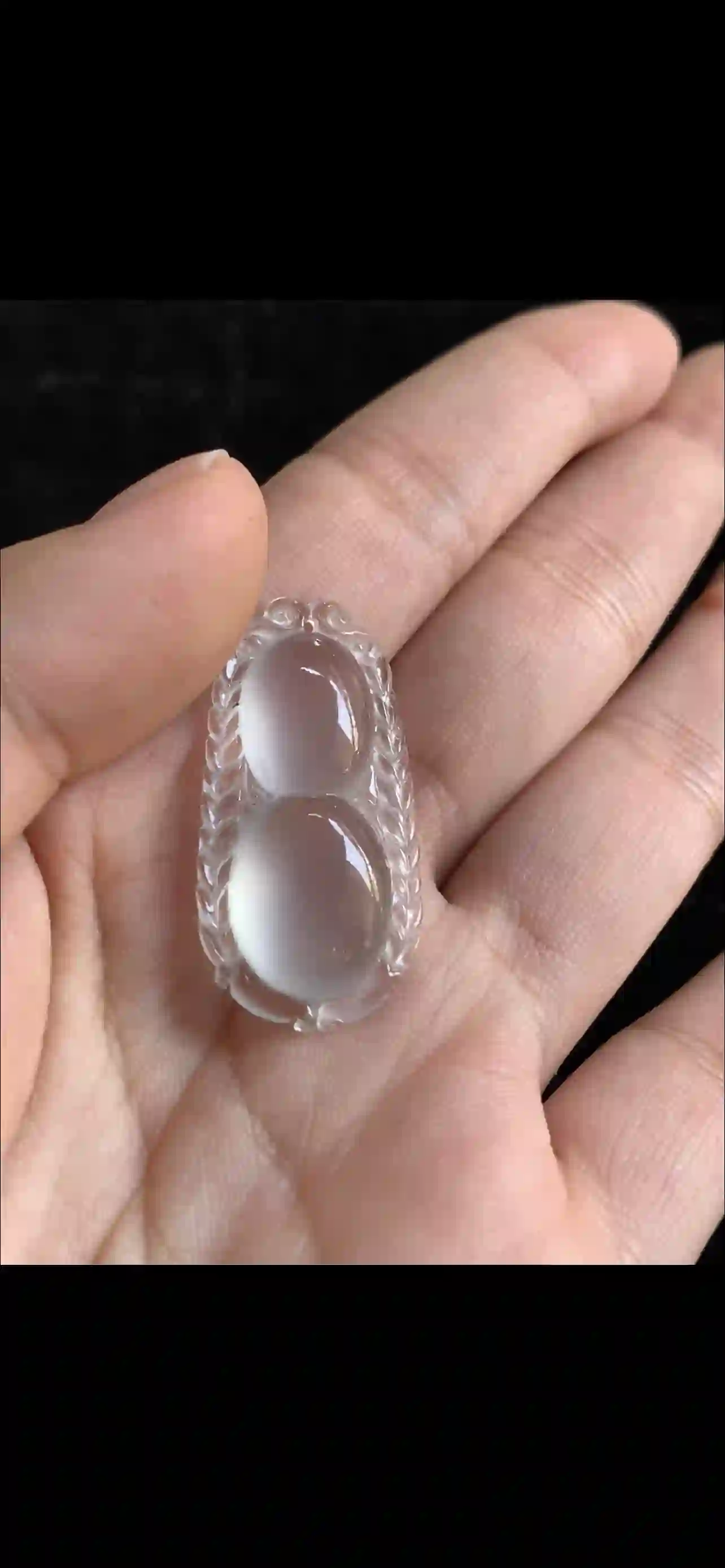Natural High-Ice Jadeite Gourd Pendant – Carved Clear Glassy Jade Fortune Gourd Gemstone | Myanmar Jadeite reference #37500001