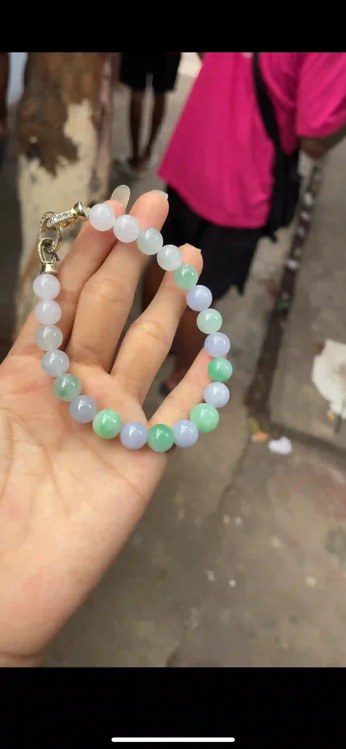 Soft Lavender & Green Natural Jadeite Bead Bracelet, view 2 | Myanmar Jadeite reference #26850001