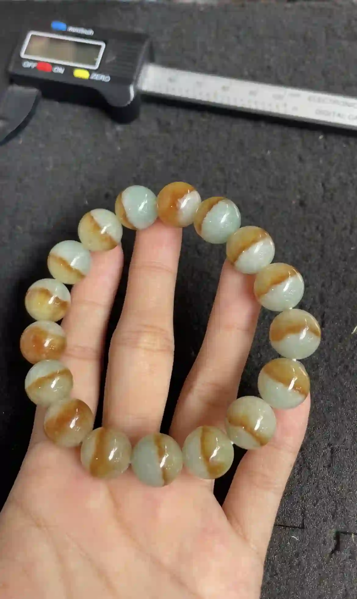 Two-Tone Natural Yellow & Icy White Jadeite Beaded Bracelet, view 2 | Myanmar Jadeite reference #3600001