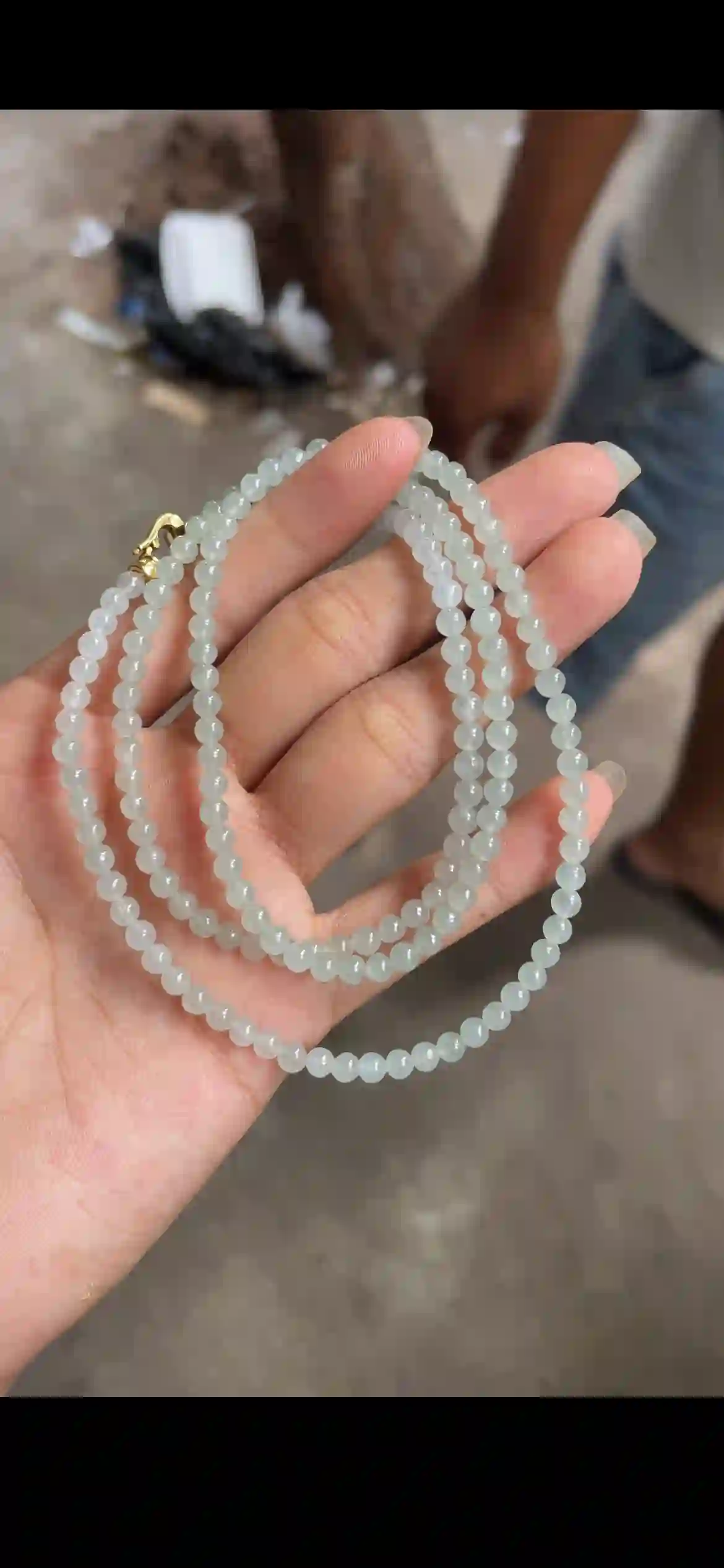 Icy Milky Pale Green Jadeite Fine Bead Necklace | Myanmar Jadeite reference #11160001