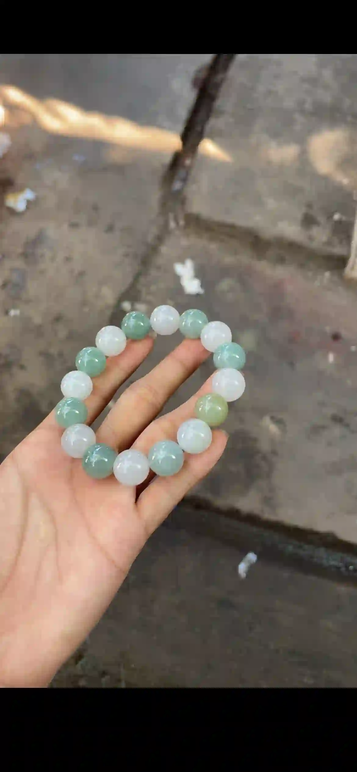Harmonious White & Pale Celadon Jade Beaded Bracelet — Balanced Two-Tone Design | Myanmar Jadeite reference #34950001