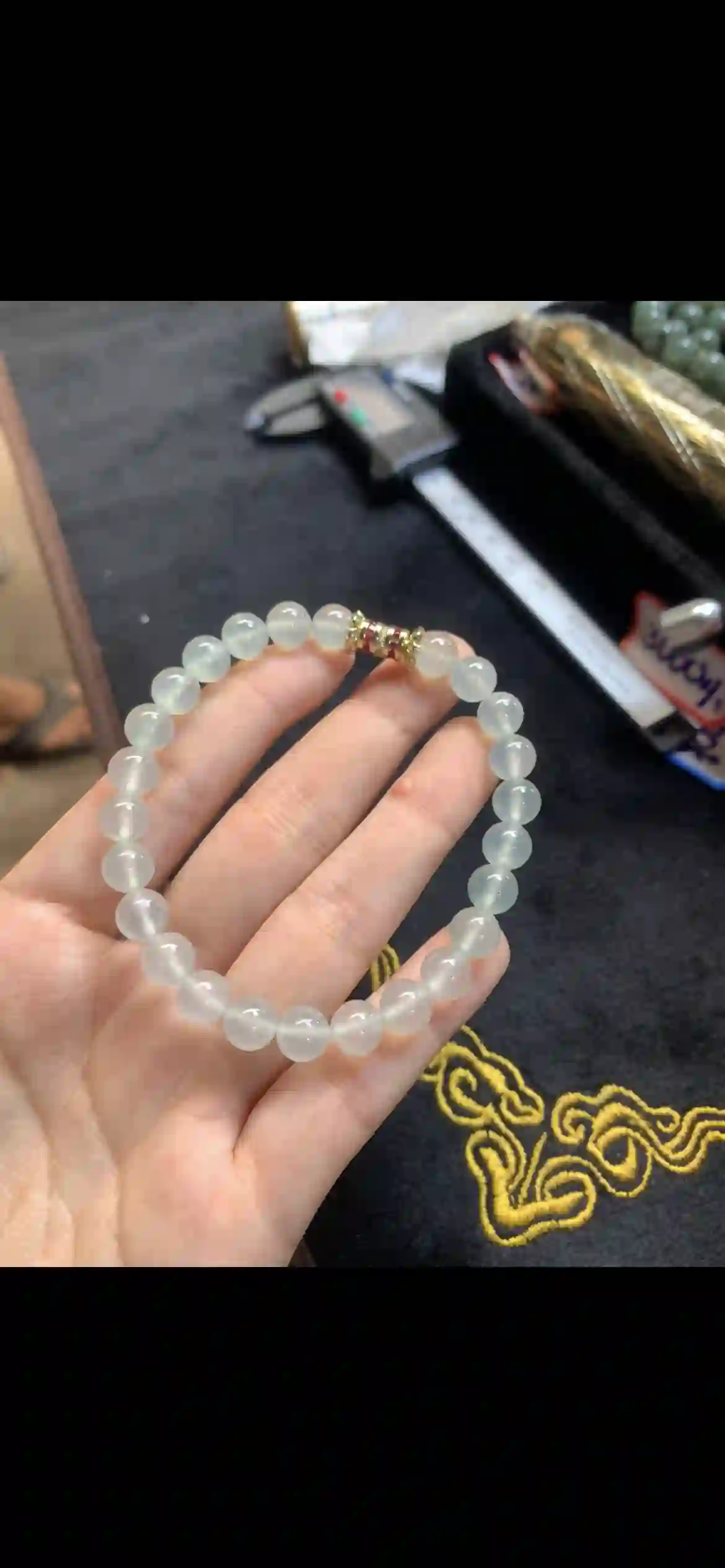 Icy Translucent Pale Jadeite Bead Bracelet, view 2 | Myanmar Jadeite reference #15990001