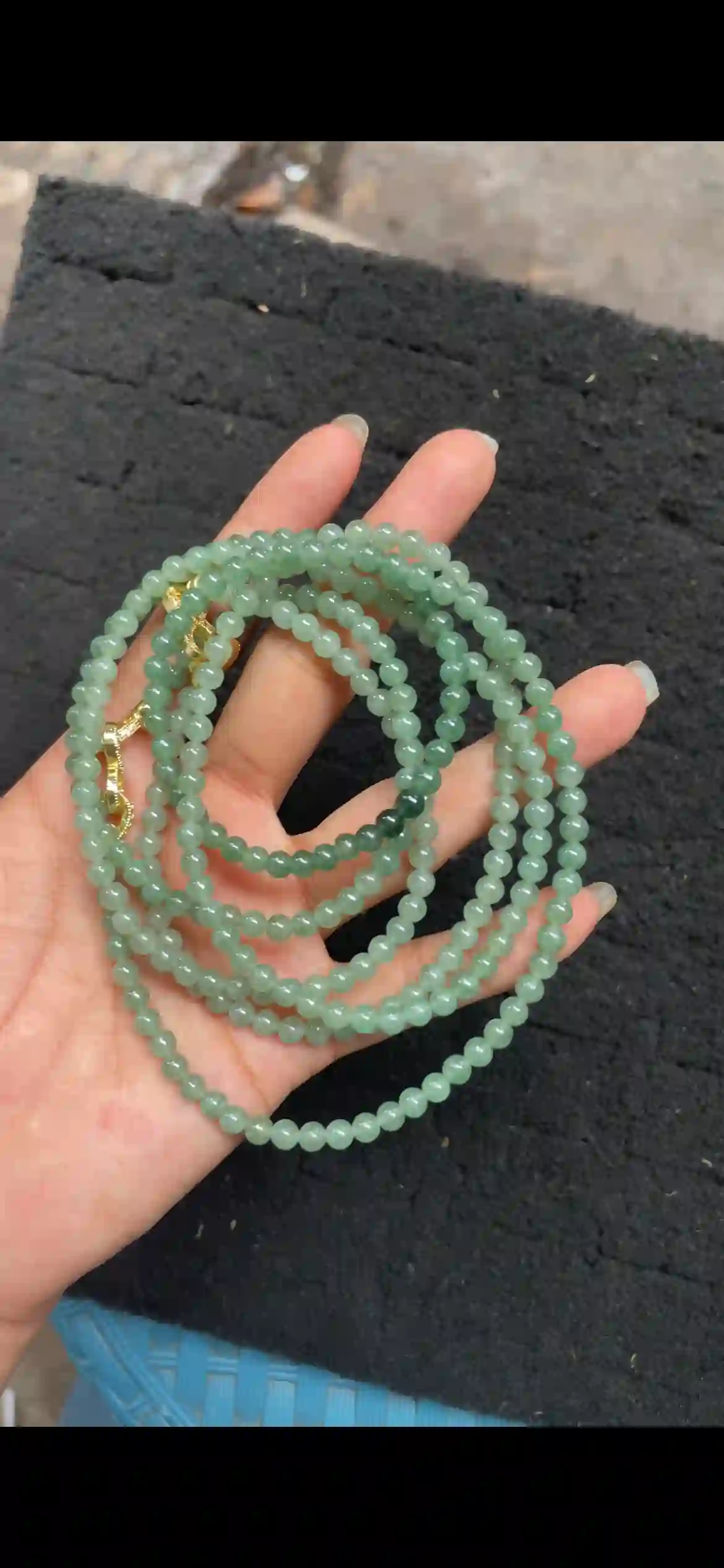   Translucent Soft Green Jadeite Beaded Multi-Strand Necklace with Gold Clasps | Myanmar Jadeite reference #4470001