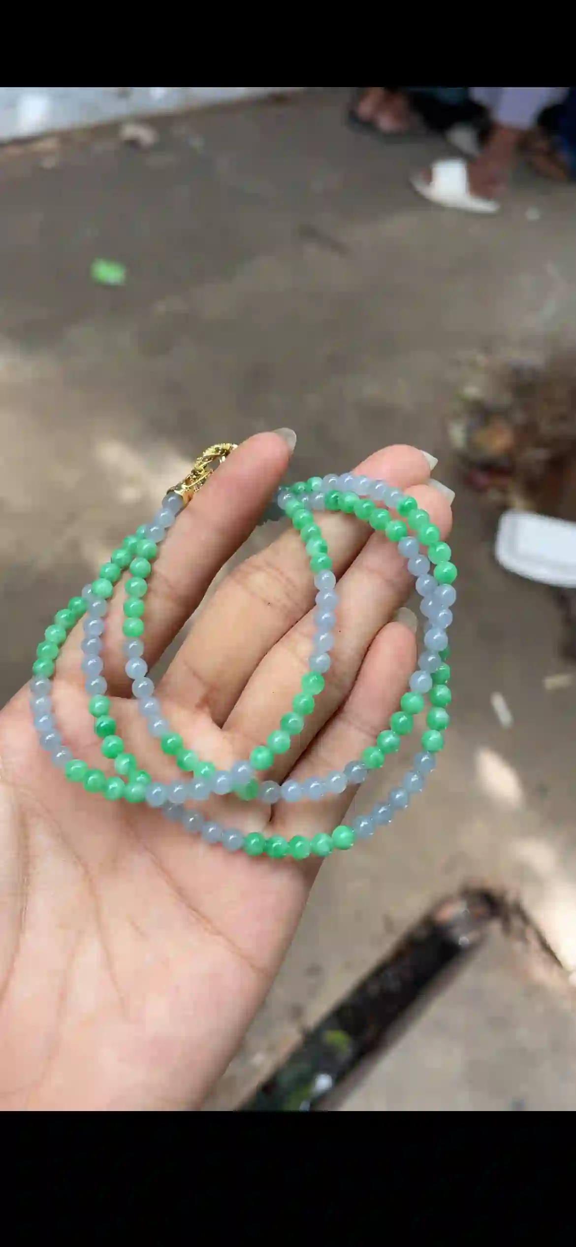 Dual-Tone Icy Green & White Jadeite Multi-Wrap Bracelet, view 2 | Myanmar Jadeite reference #12030001