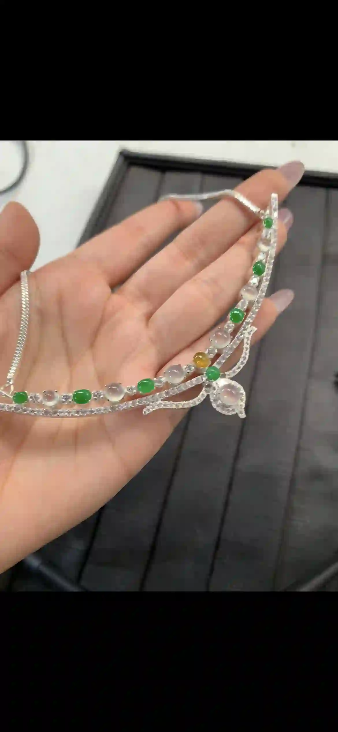 Tri-Color Jadeite Tiara-Style Necklace, view 2 | Myanmar Jadeite reference #11010001
