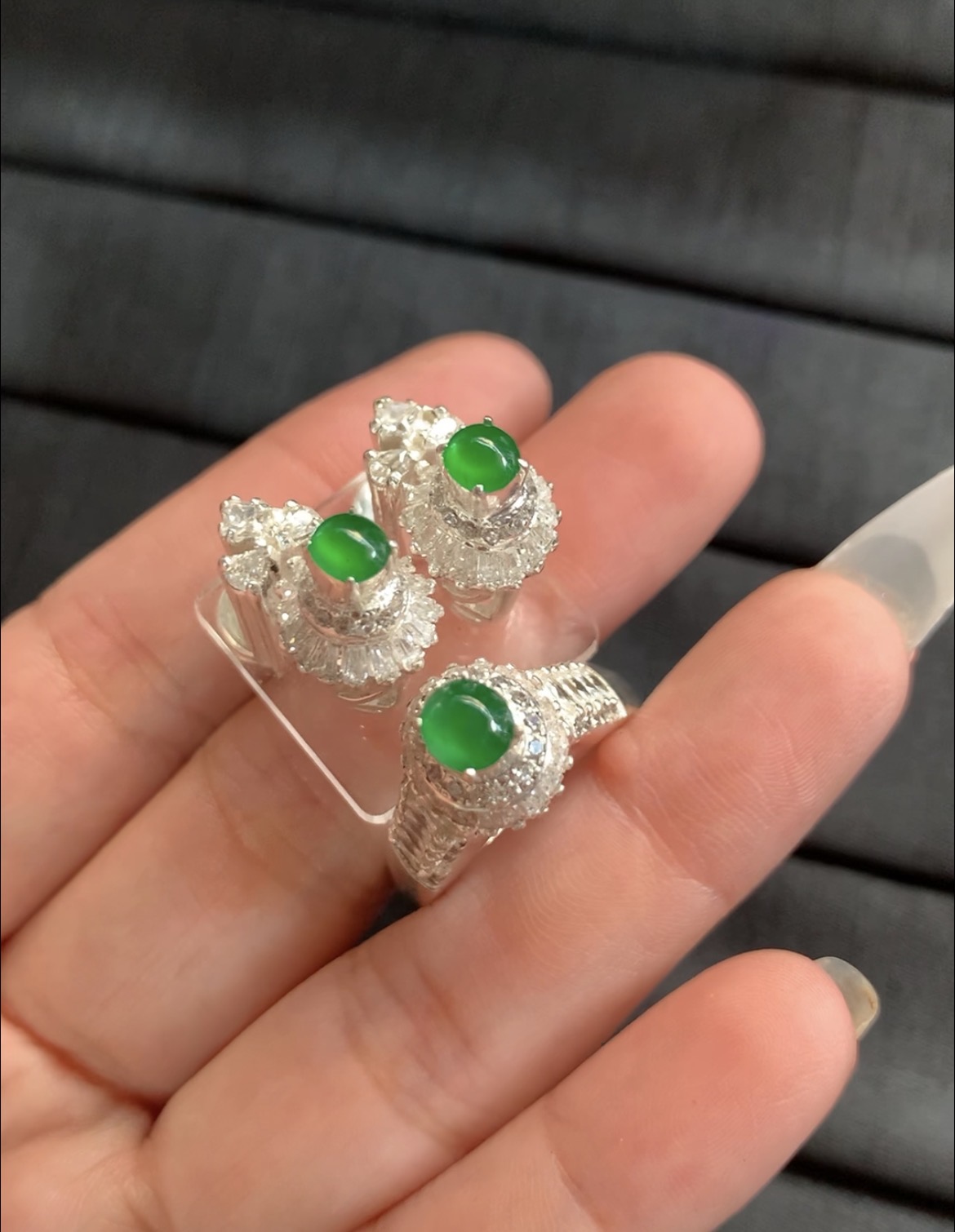 Elegant Green Jade Rings Set - Burmese Jadeite Type A from Hpakant, Myanmar | Myanmar Jadeite