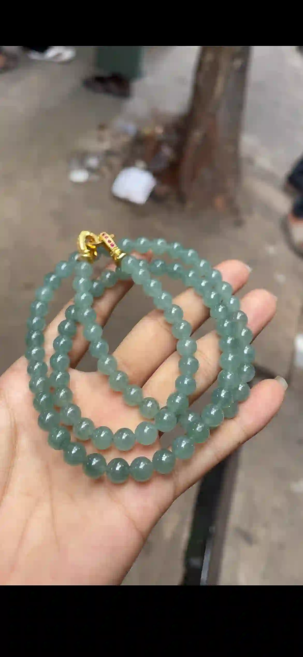 Uniform Icy Olive Green Jadeite Double-Strand Necklace, view 2 | Myanmar Jadeite reference #10740001