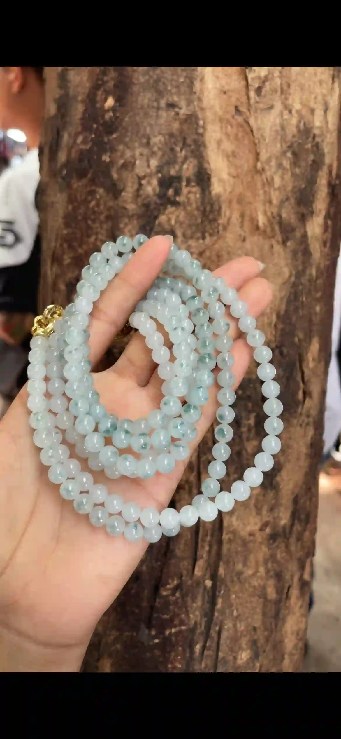  Icy Floating Blue‑Green Jadeite Multi‑Loop Strand with Gold Clasp, view 2 | Myanmar Jadeite reference #9660002
