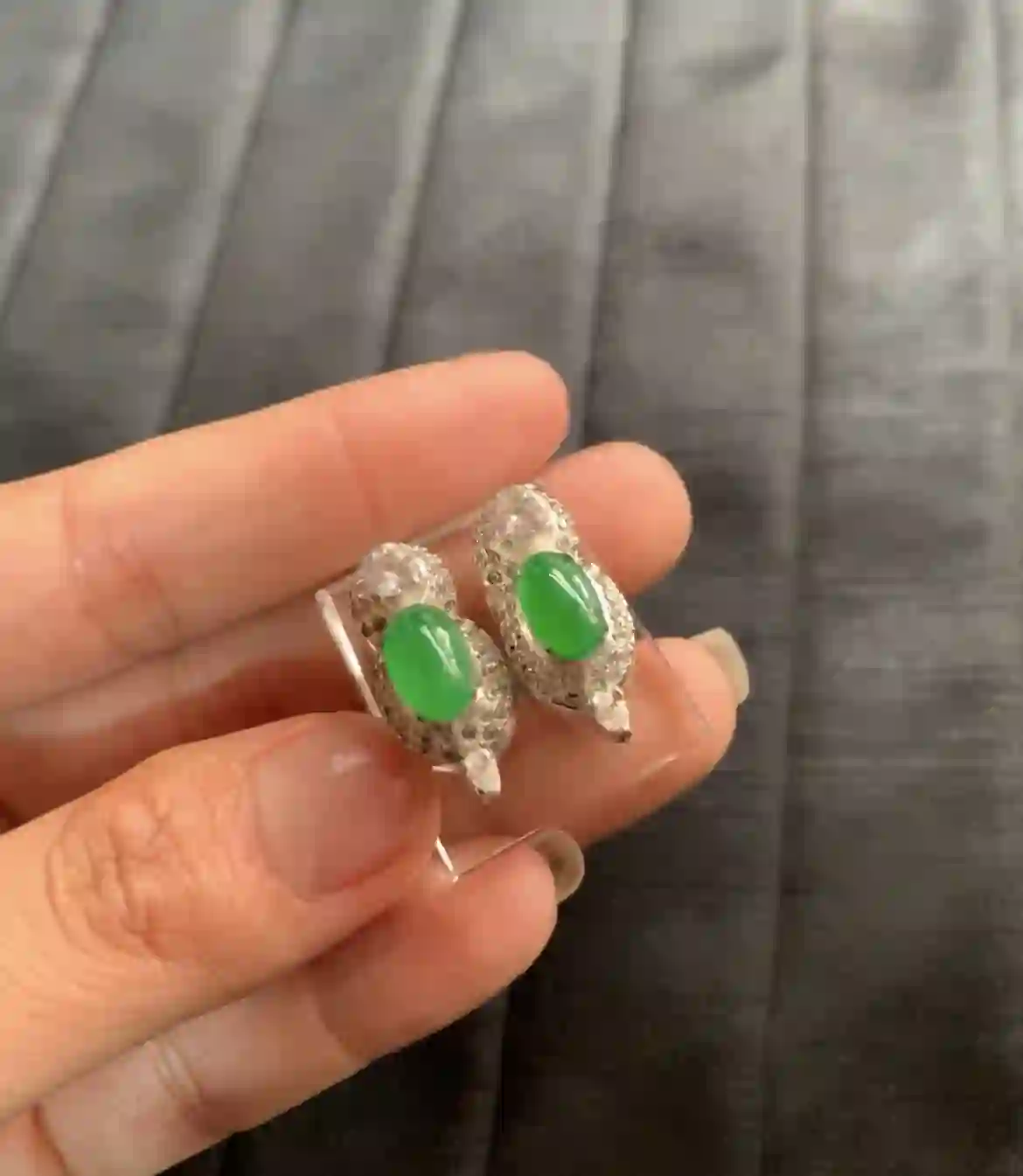 Natural Vivid Green Jade Earrings, view 2 | Myanmar Jadeite reference #2340009
