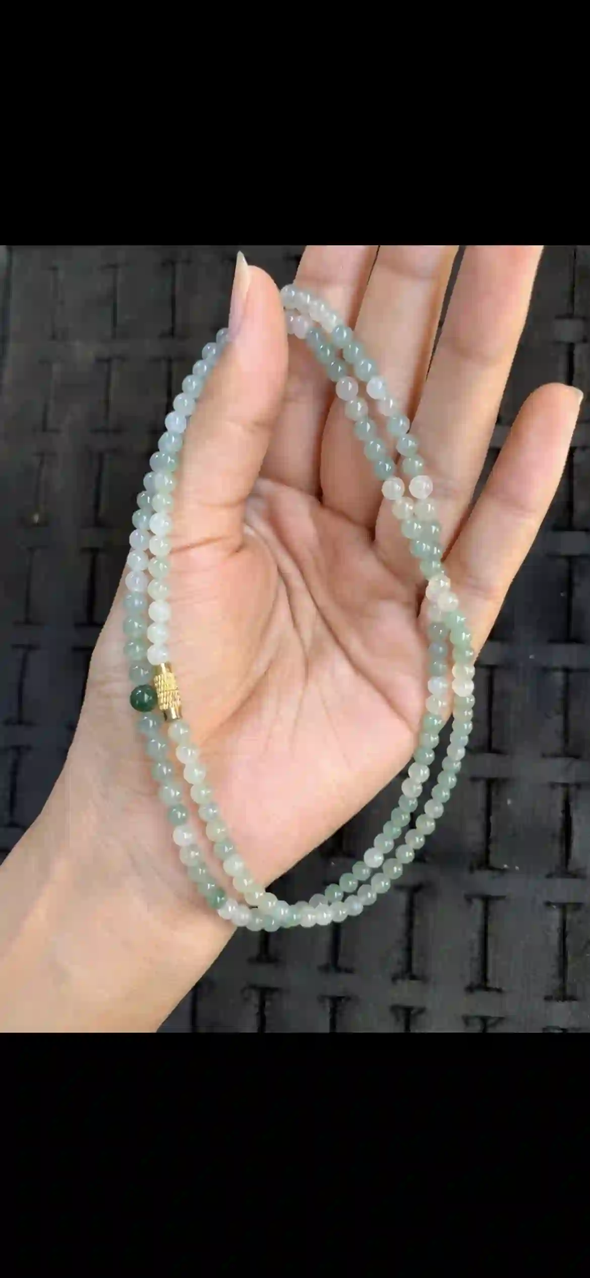 Icy Pale Green Jade Bead Necklace, view 2 | Myanmar Jadeite reference #14790001