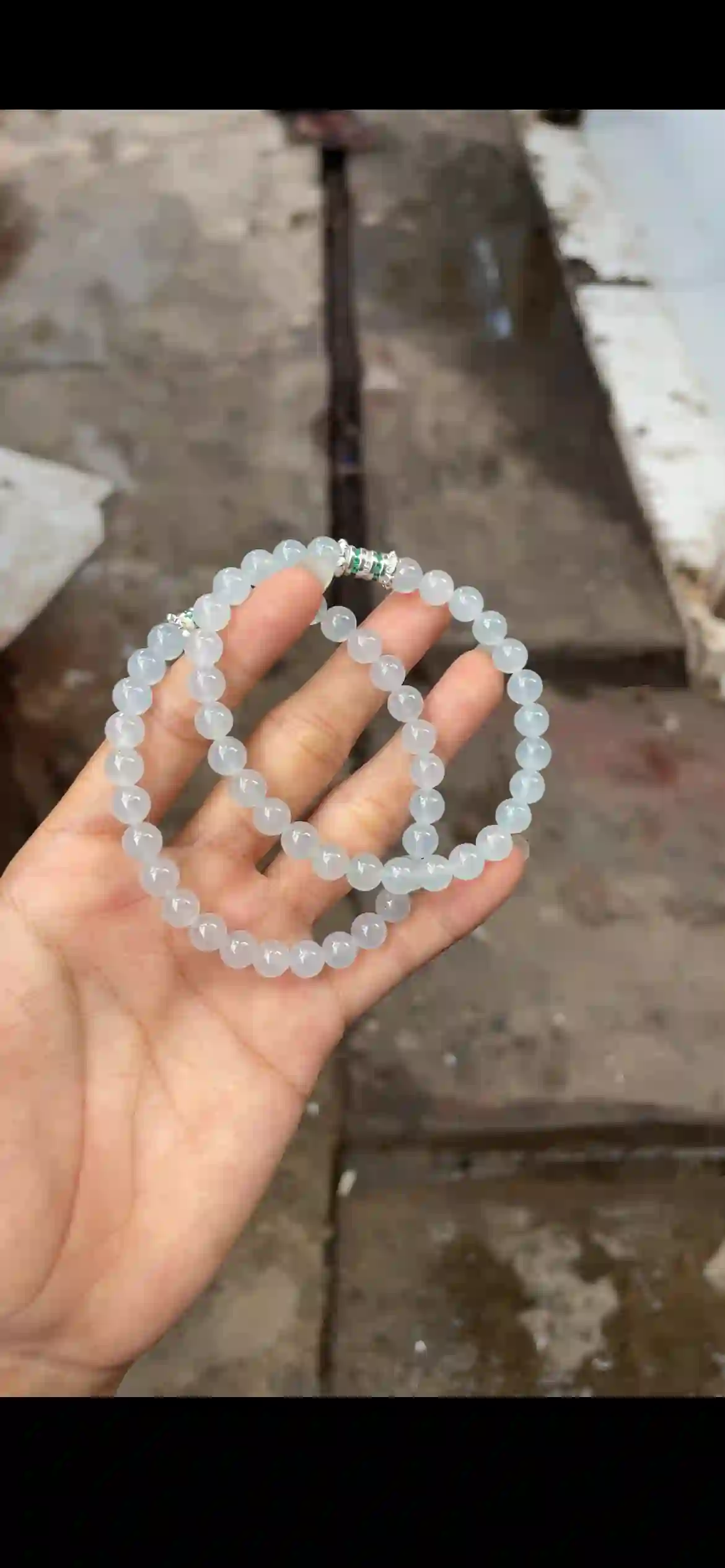 Icy Translucent White Jade Bead Necklace with Gemstone Spacer, view 2 | Myanmar Jadeite reference #19680001
