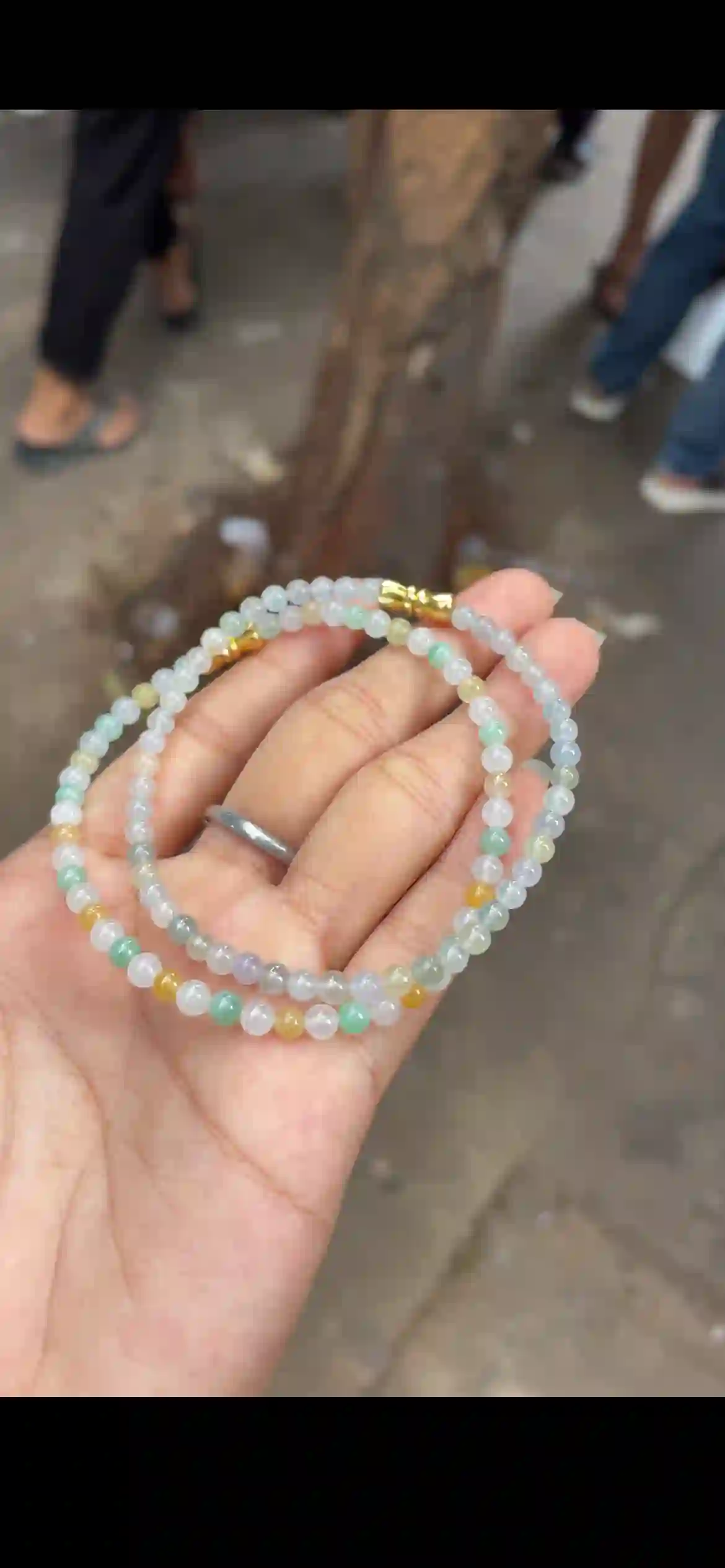 Delicate Multicolor Icy Jadeite Double‑Wrap Bracelet, view 2 | Myanmar Jadeite reference #14070001